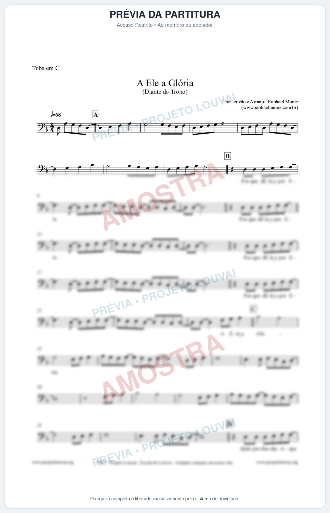 Prévia protegida da primeira página da partitura Partitura para Tuba em C - A Ele a Glória - Diante do Trono