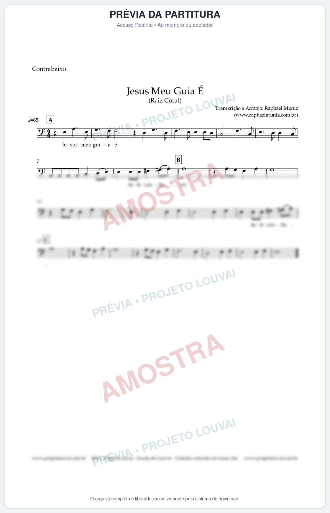 Prévia protegida da primeira página da partitura Partitura para Contrabaixo Acústico - Jesus Meu Guia É - Raiz Coral