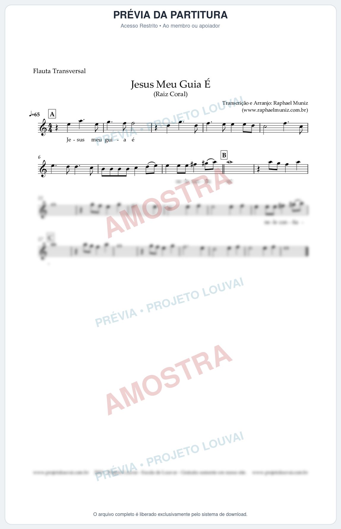 Prévia protegida da primeira página da partitura Partitura para Flauta Transversal - Jesus Meu Guia É - Raiz Coral