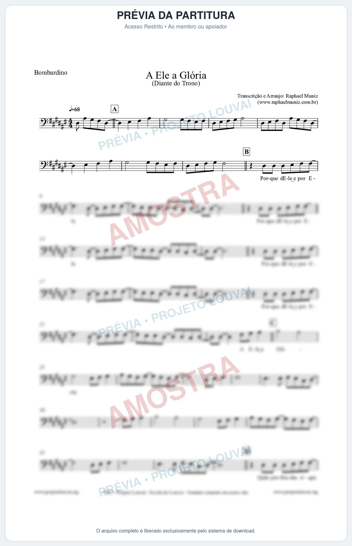 Prévia protegida da primeira página da partitura Partitura para Bombardino - A Ele a Glória - Diante do Trono