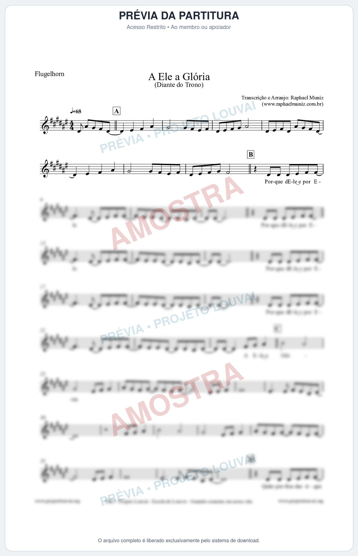 Prévia protegida da primeira página da partitura Partitura para Flugelhorn - A Ele a Glória - Diante do Trono