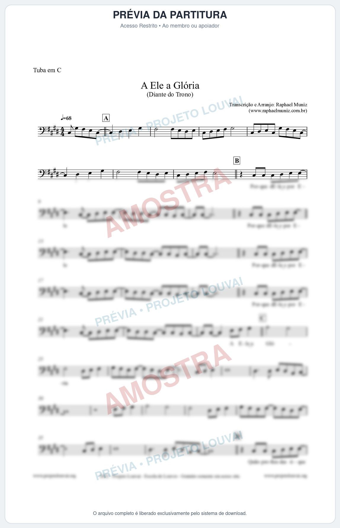 Prévia protegida da primeira página da partitura Partitura para Tuba em C - A Ele a Glória - Diante do Trono