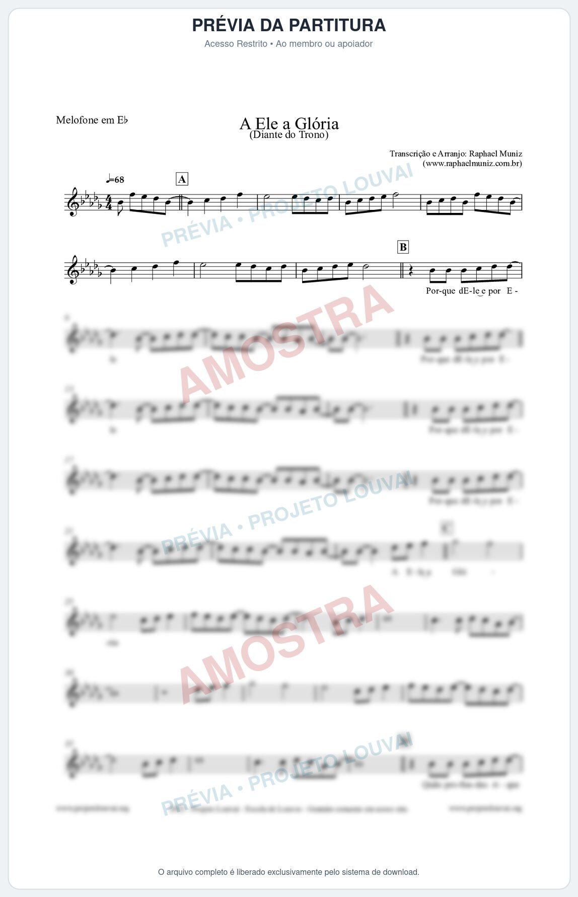 Prévia protegida da primeira página da partitura Partitura para Melofone em Eb - A Ele a Glória - Diante do Trono