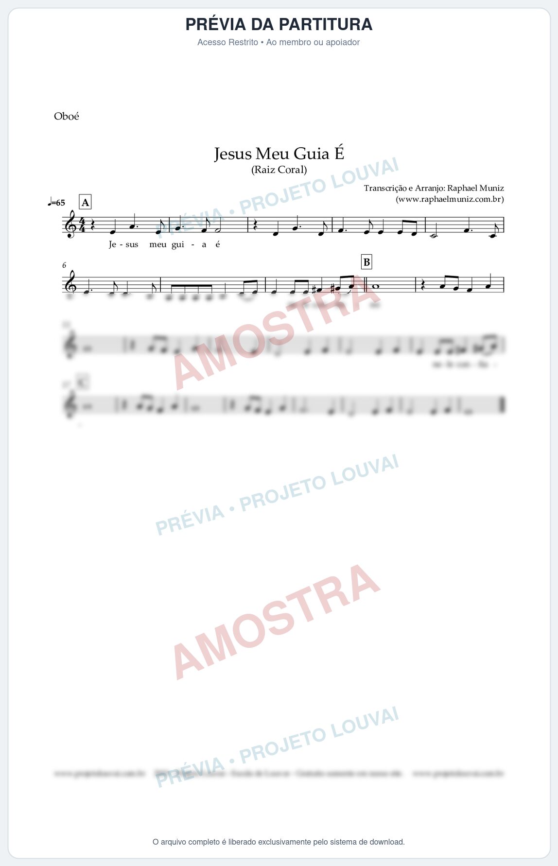 Prévia protegida da primeira página da partitura Partitura para Oboé - Jesus Meu Guia É - Raiz Coral