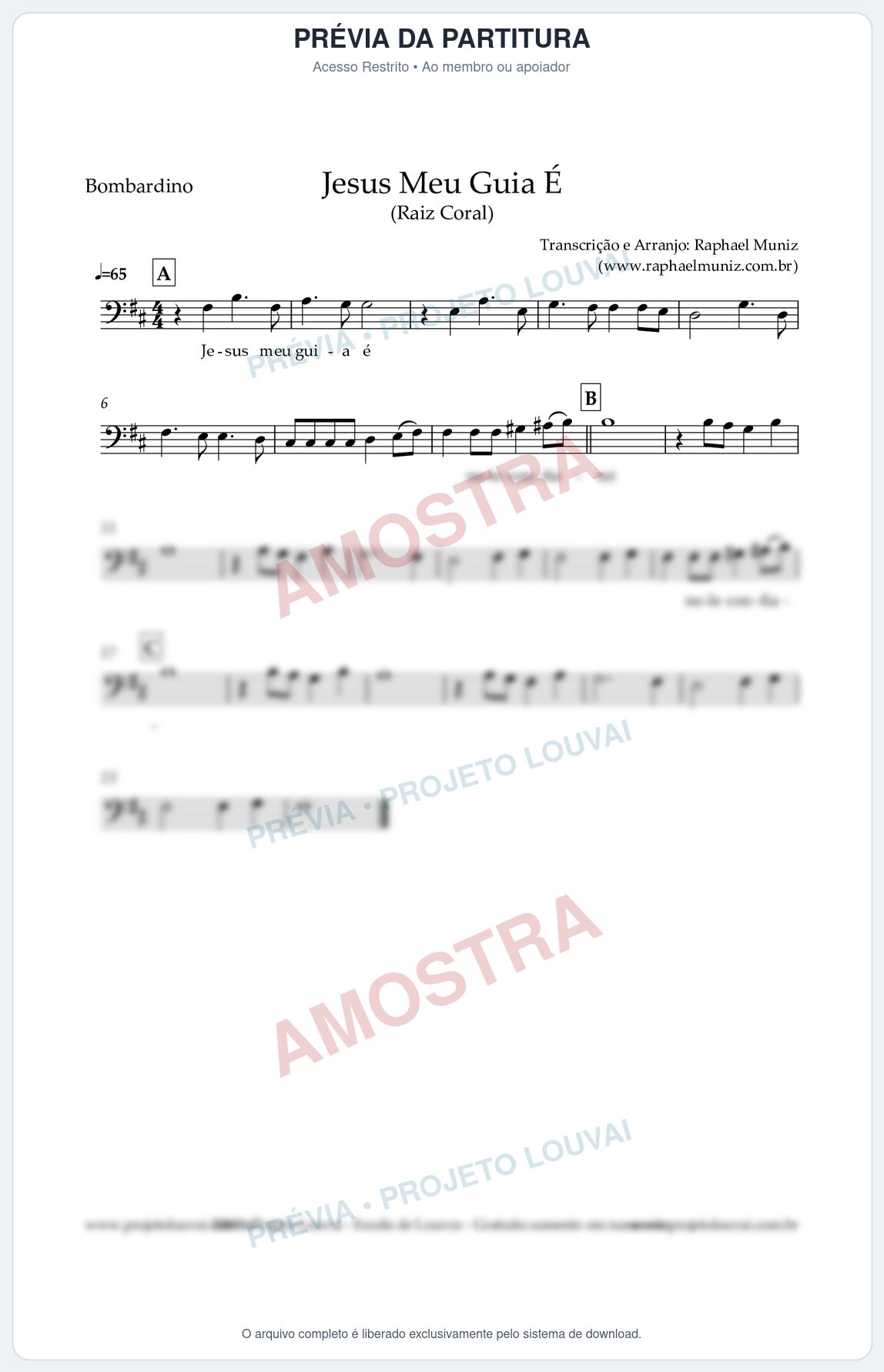 Prévia protegida da primeira página da partitura Partitura para Bombardino - Jesus Meu Guia É - Raiz Coral