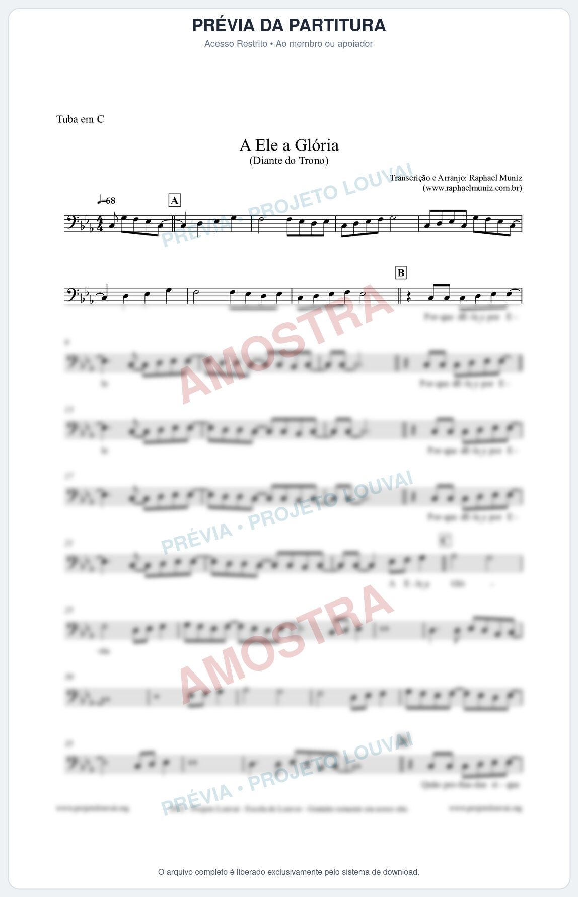 Prévia protegida da primeira página da partitura Partitura para Tuba em C - A Ele a Glória - Diante do Trono