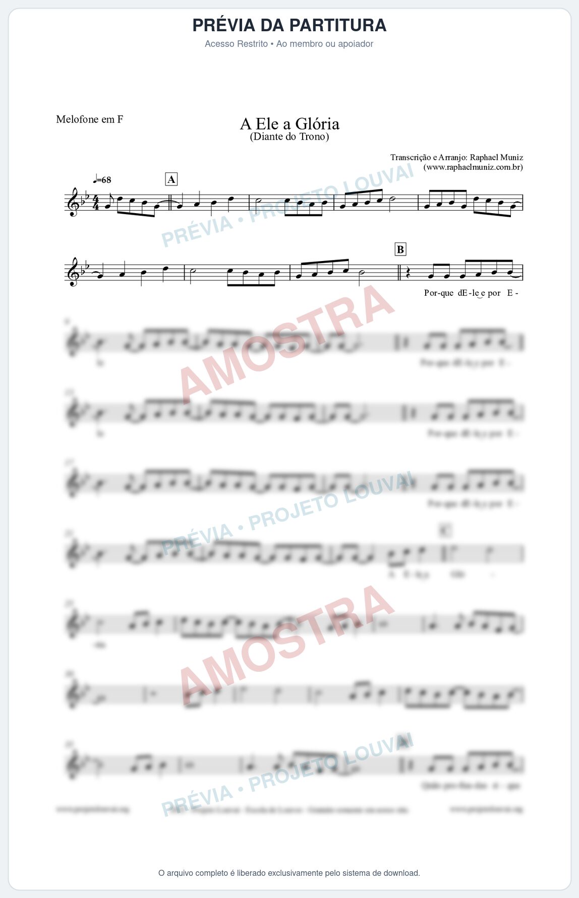 Prévia protegida da primeira página da partitura Partitura para Melofone em F - A Ele a Glória - Diante do Trono
