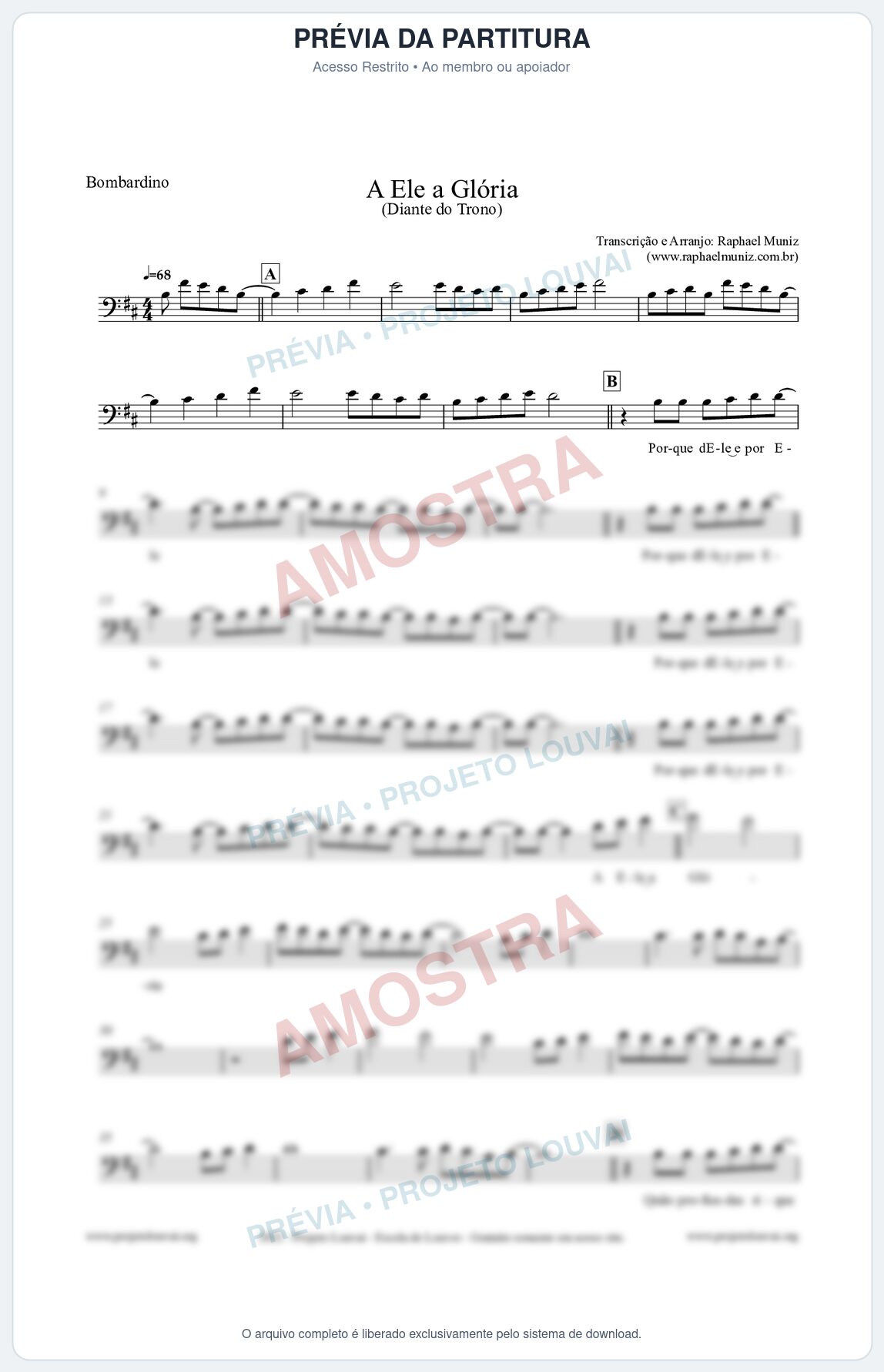 Prévia protegida da primeira página da partitura Partitura para Bombardino - A Ele a Glória - Diante do Trono