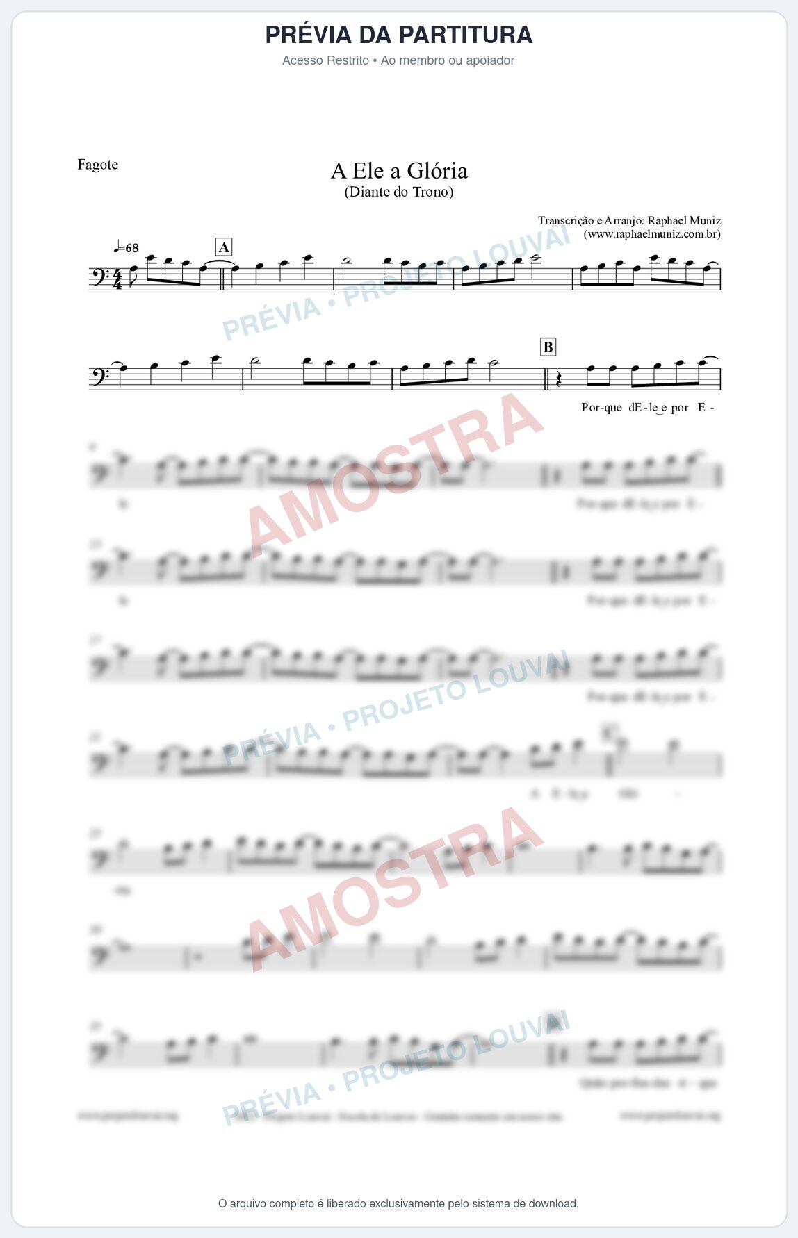 Prévia protegida da primeira página da partitura Partitura para Fagote - A Ele a Glória - Diante do Trono