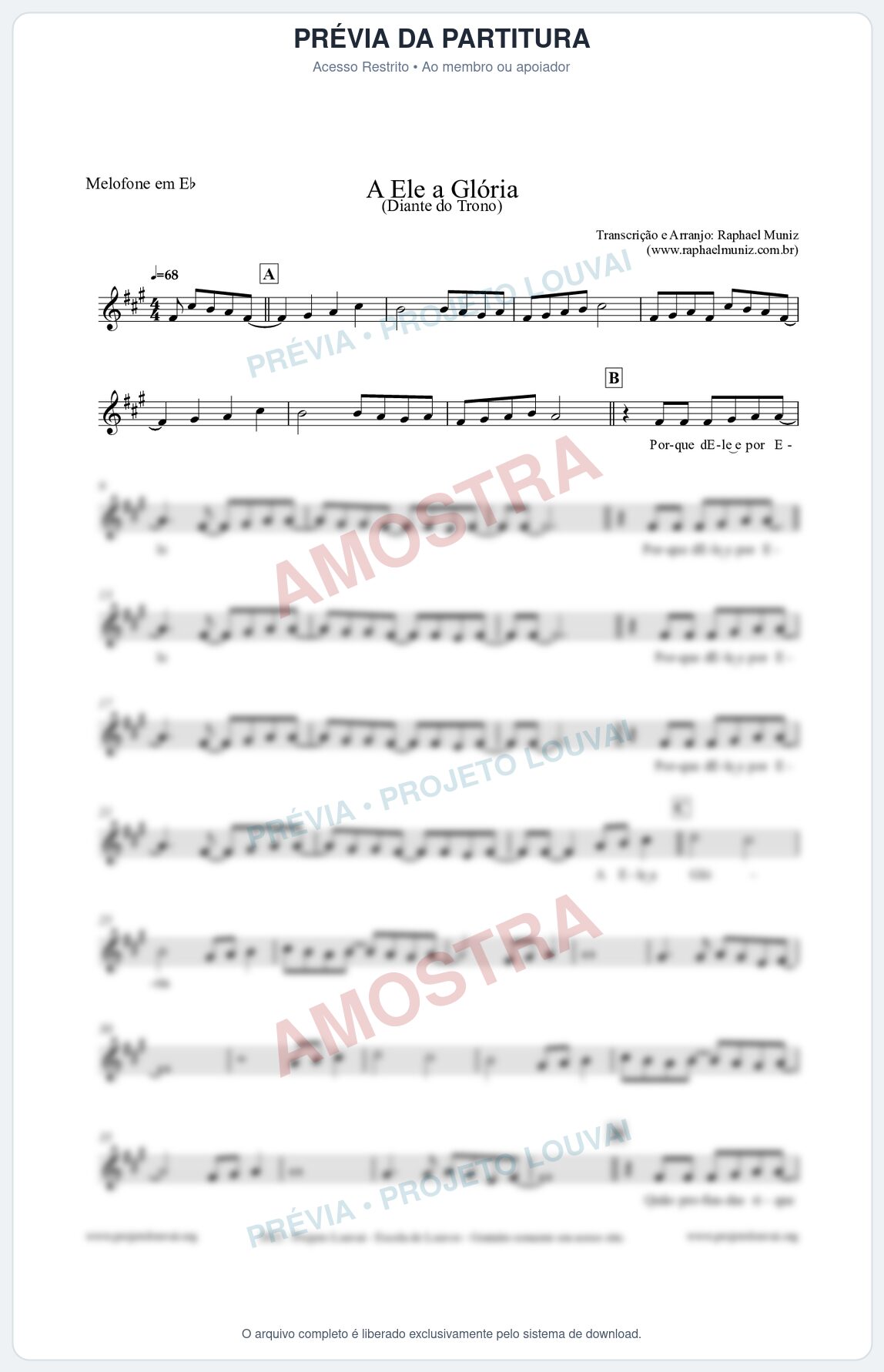 Prévia protegida da primeira página da partitura Partitura para Melofone em Eb - A Ele a Glória - Diante do Trono