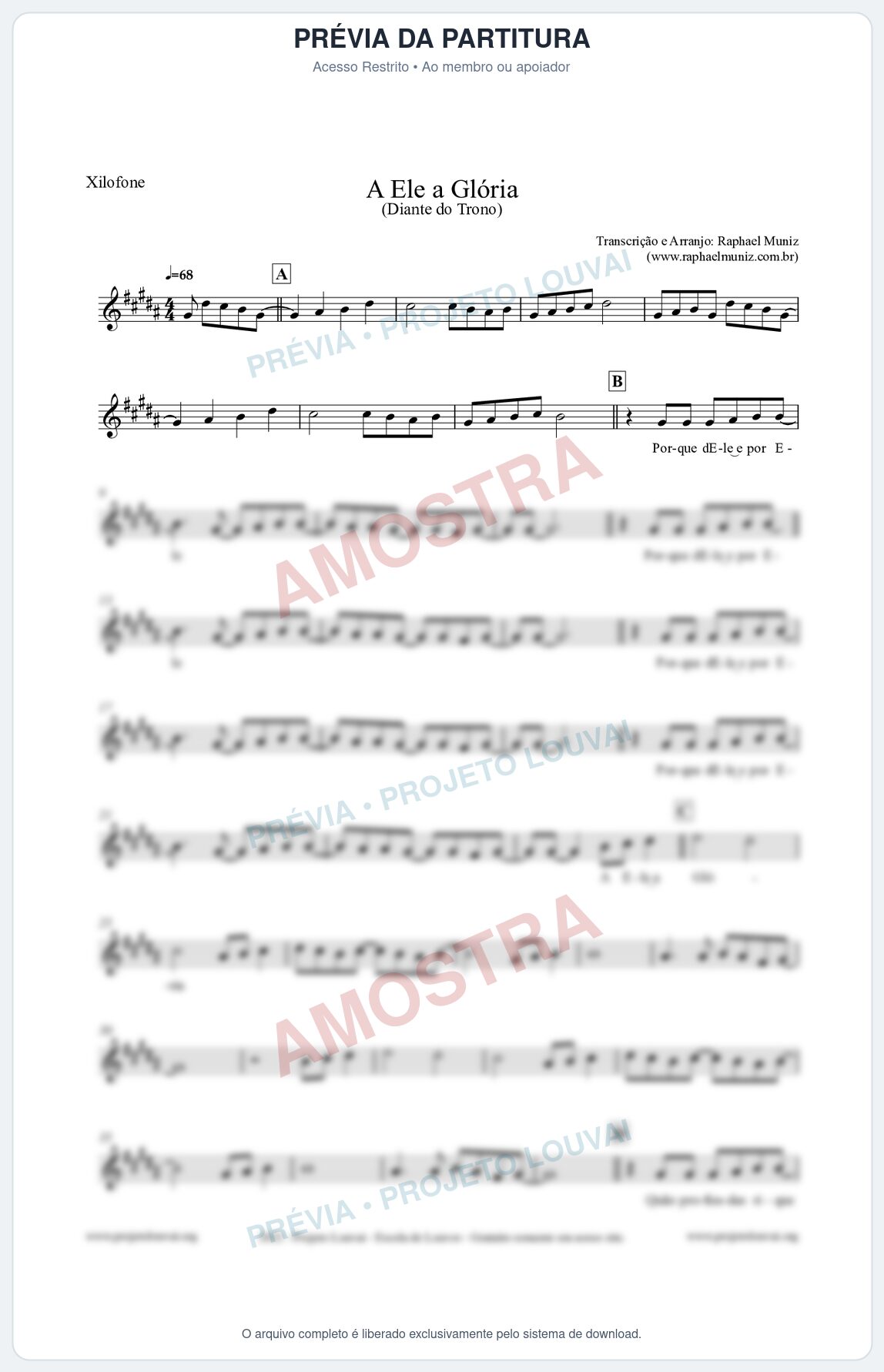 Prévia protegida da primeira página da partitura Partitura para Xilofone - A Ele a Glória - Diante do Trono