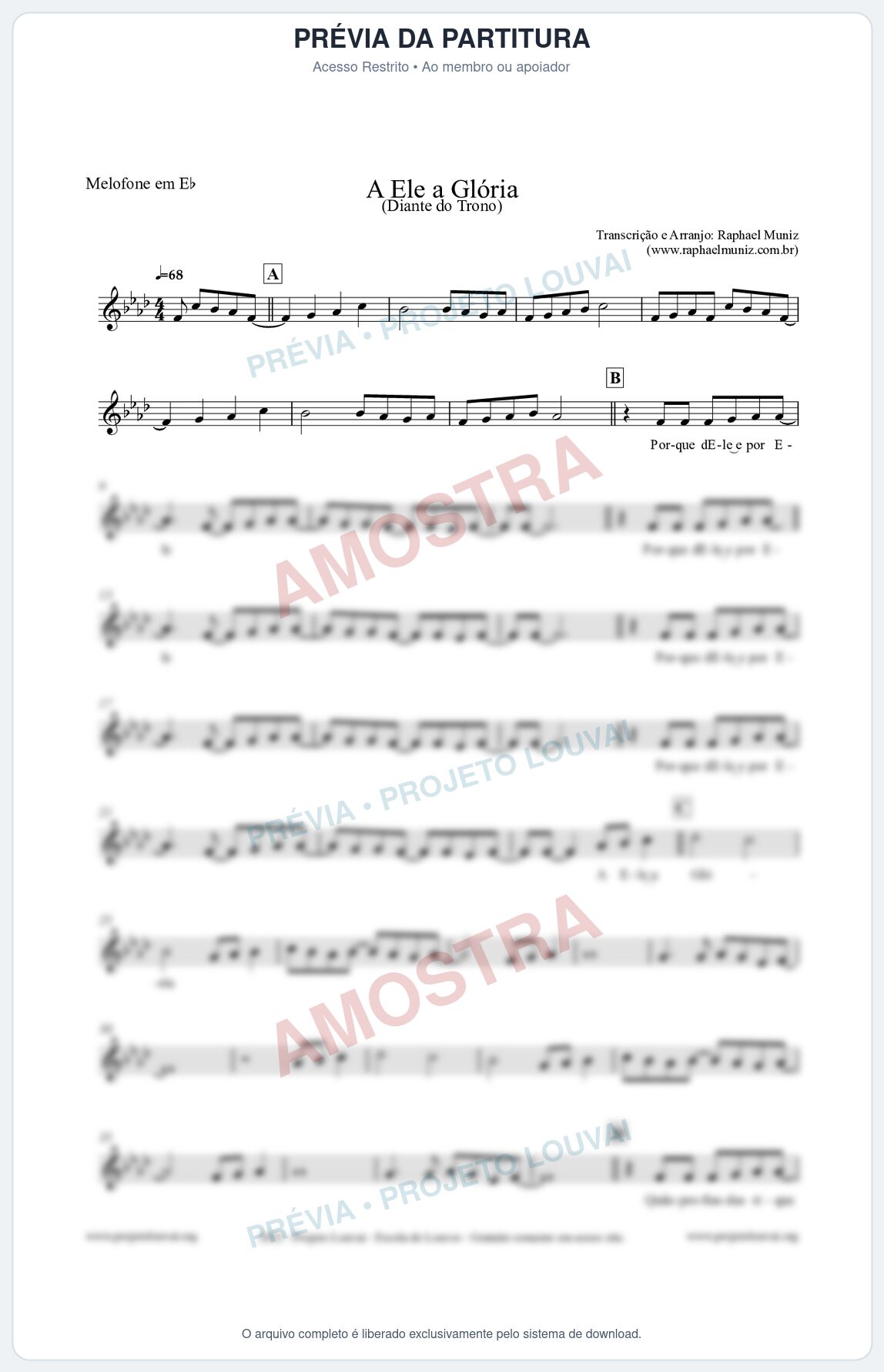 Prévia protegida da primeira página da partitura Partitura para Melofone em Eb - A Ele a Glória - Diante do Trono