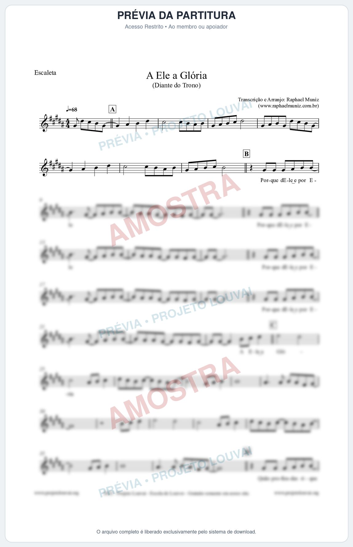 Prévia protegida da primeira página da partitura Partitura para Escaleta - A Ele a Glória - Diante do Trono