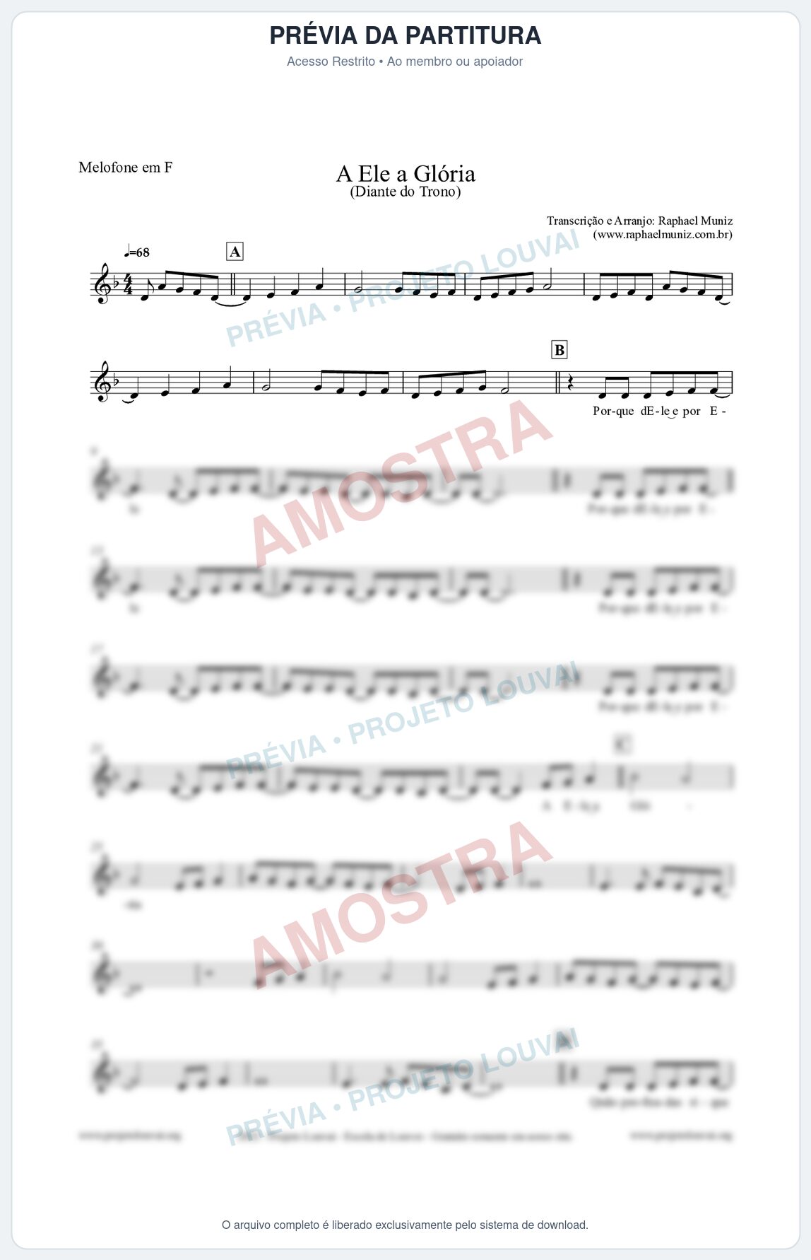 Prévia protegida da primeira página da partitura Partitura para Melofone em F - A Ele a Glória - Diante do Trono