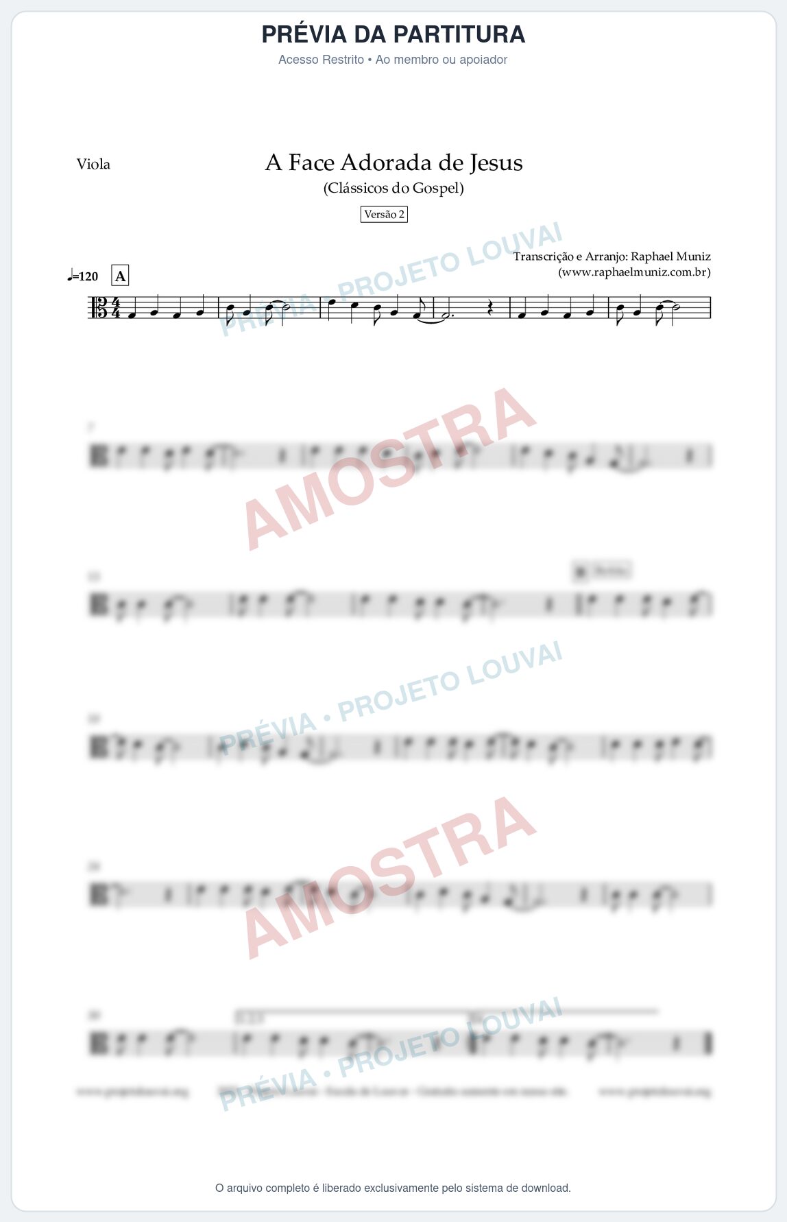 Prévia protegida da primeira página da partitura Partitura para Viola - A Face Adorada de Jesus - Harpa Cristã 304 (Versão 2) - Clássicos do Gospel