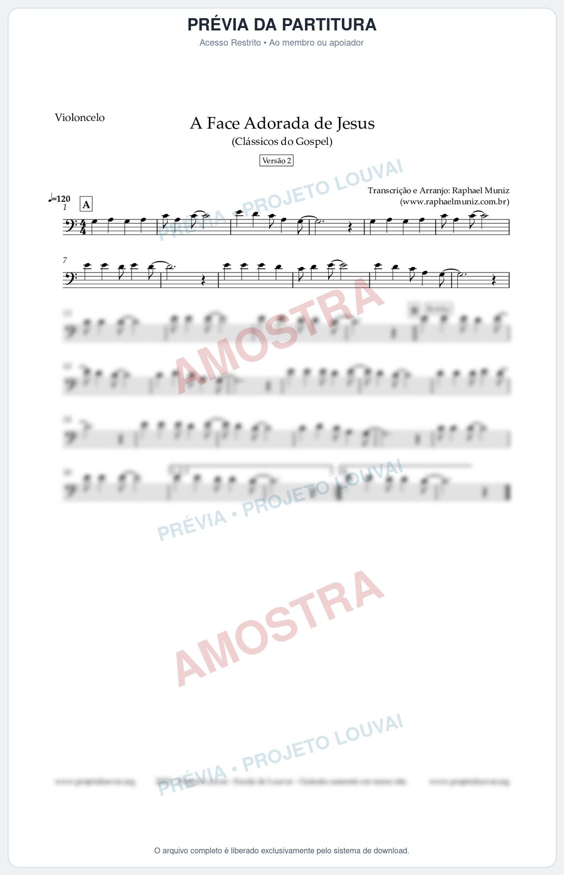 Prévia protegida da primeira página da partitura Partitura para Violoncelo - A Face Adorada de Jesus - Harpa Cristã 304 (Versão 2) - Clássicos do Gospel
