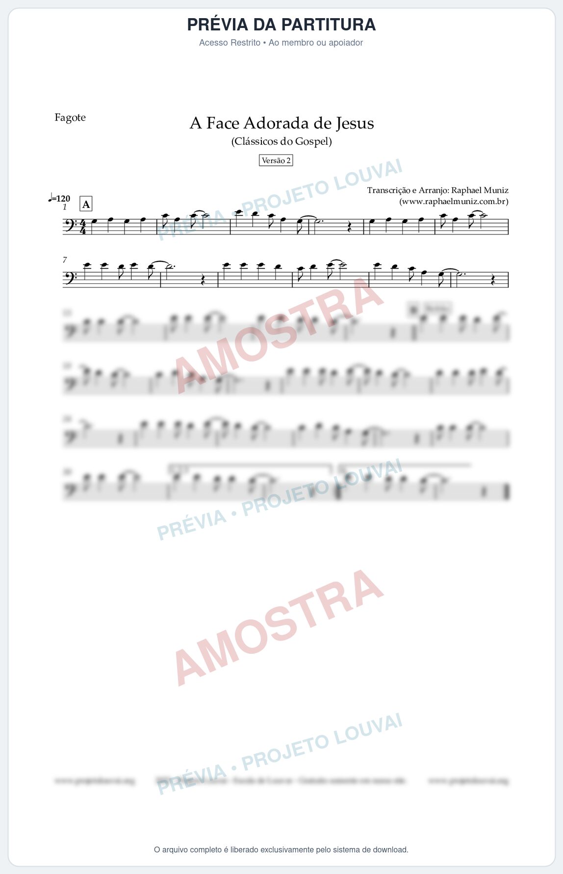 Prévia protegida da primeira página da partitura Partitura para Fagote - A Face Adorada de Jesus - Harpa Cristã 304 (Versão 2) - Clássicos do Gospel