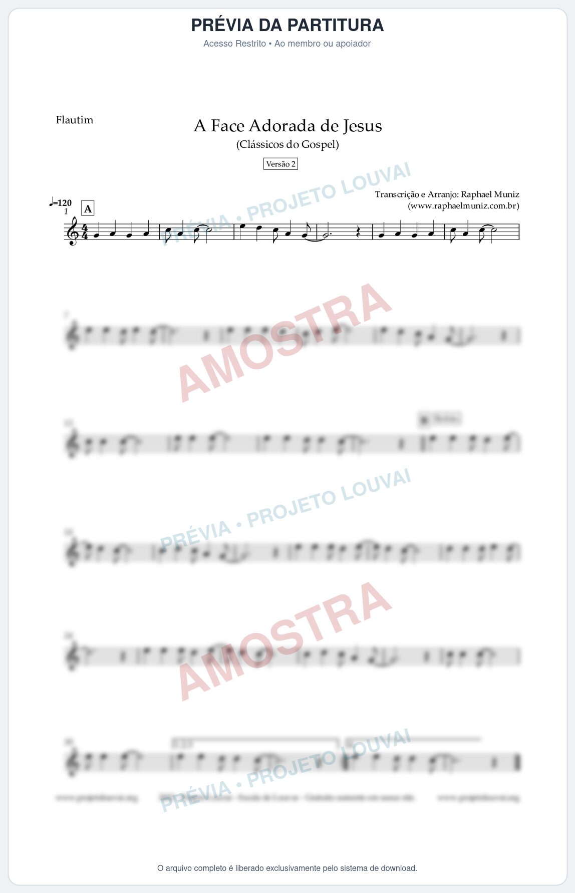 Prévia protegida da primeira página da partitura Partitura para Flautim - A Face Adorada de Jesus - Harpa Cristã 304 (Versão 2) - Clássicos do Gospel