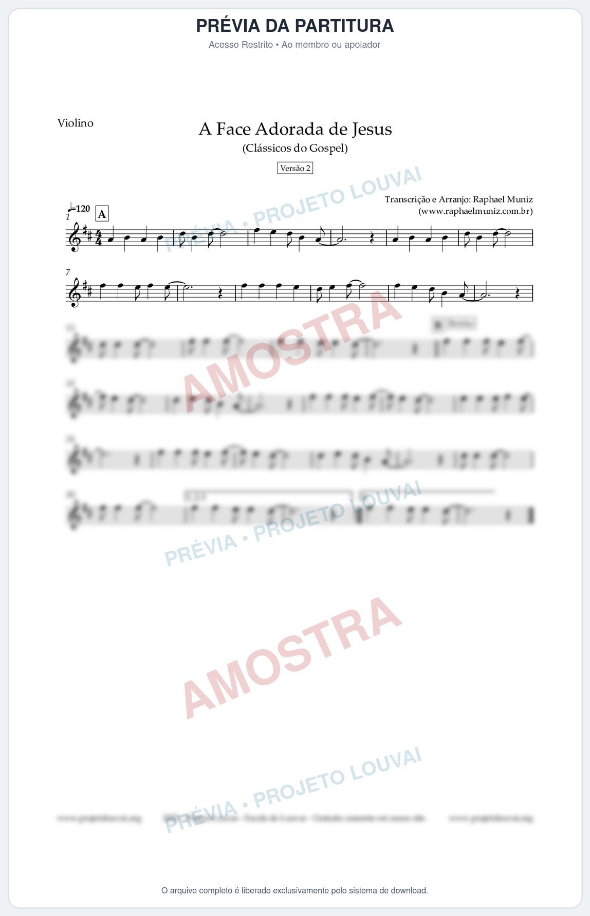 Prévia protegida da primeira página da partitura Partitura para Violino - A Face Adorada de Jesus - Harpa Cristã 304 (Versão 2) - Clássicos do Gospel