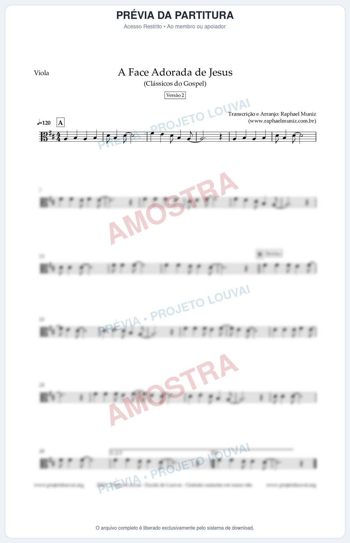 Prévia protegida da primeira página da partitura Partitura para Viola - A Face Adorada de Jesus - Harpa Cristã 304 (Versão 2) - Clássicos do Gospel