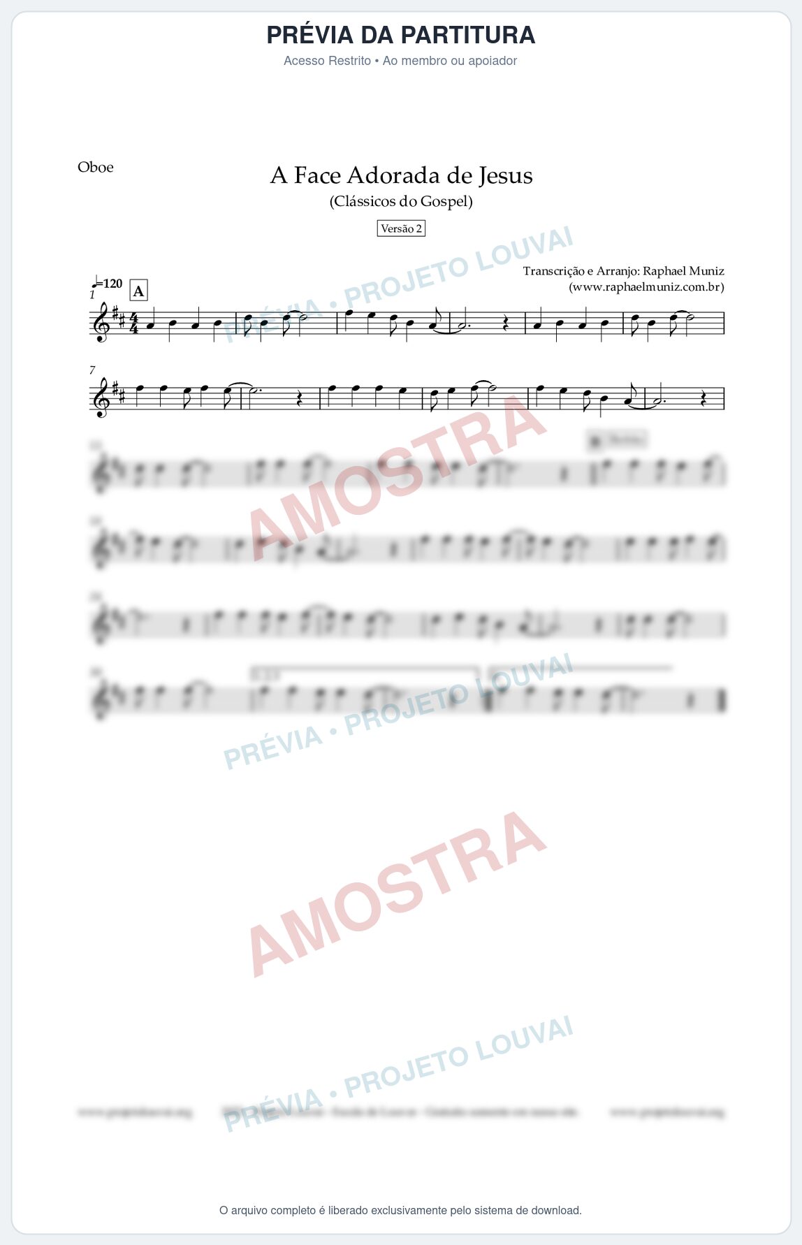 Prévia protegida da primeira página da partitura Partitura para Oboé - A Face Adorada de Jesus - Harpa Cristã 304 (Versão 2) - Clássicos do Gospel