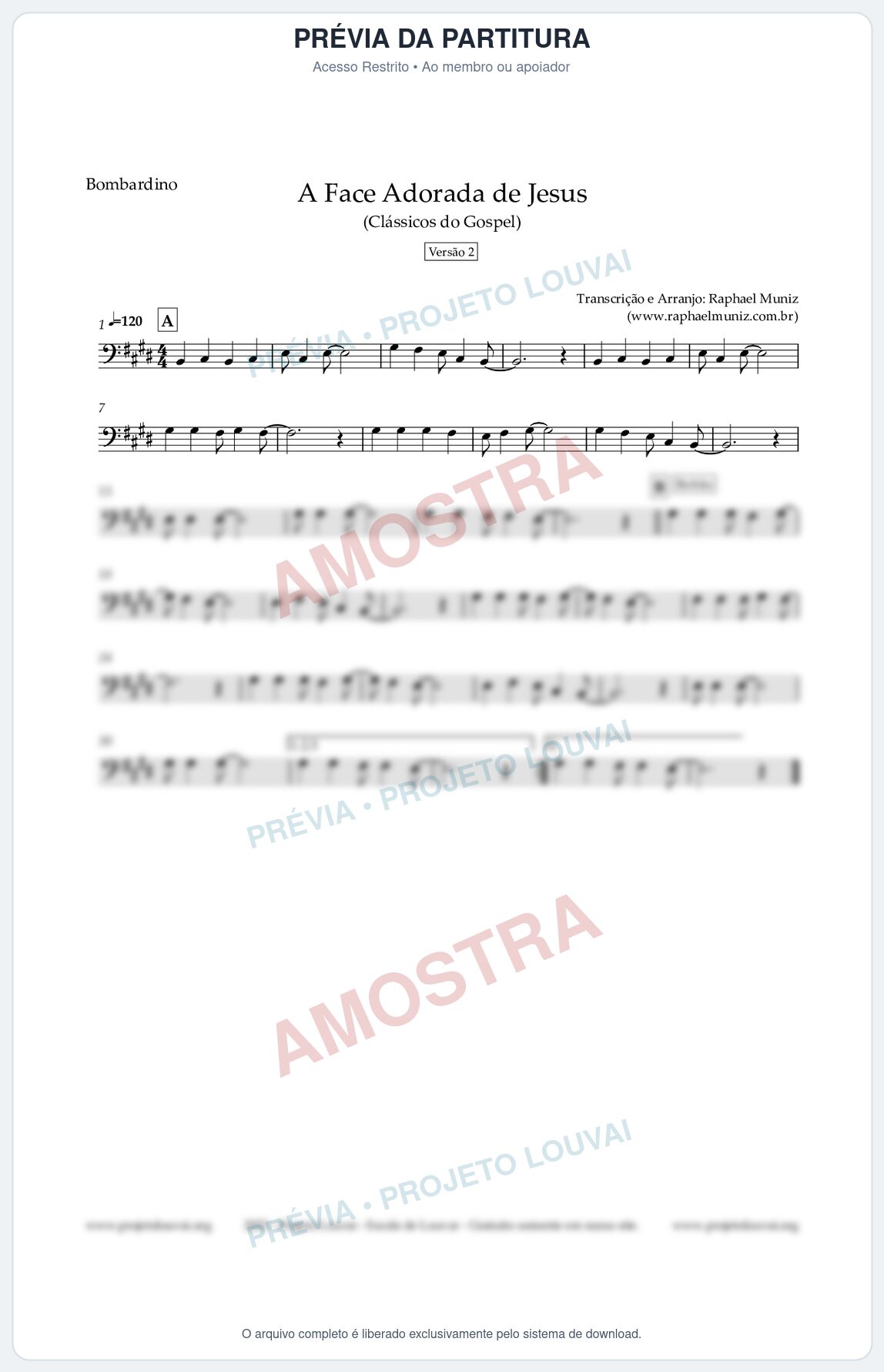 Prévia protegida da primeira página da partitura Partitura para Bombardino - A Face Adorada de Jesus - Harpa Cristã 304 (Versão 2) - Clássicos do Gospel