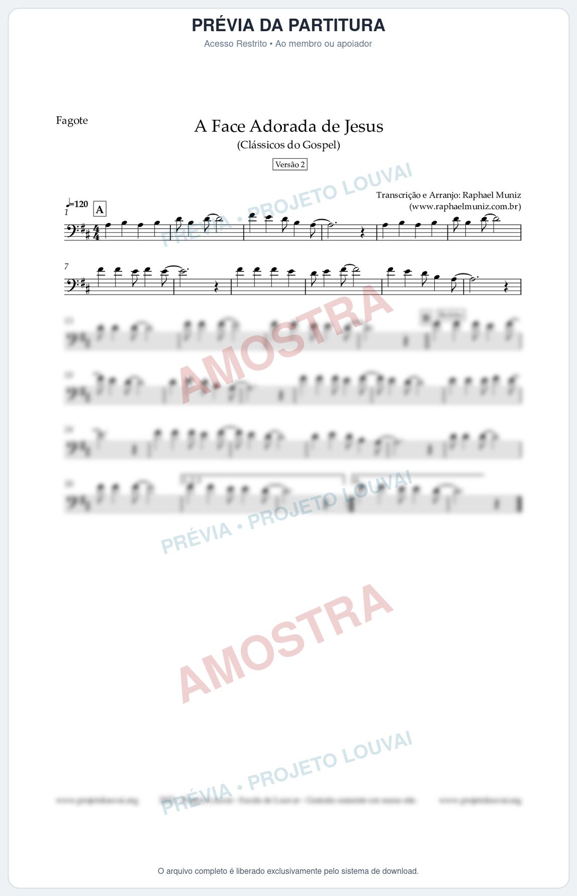 Prévia protegida da primeira página da partitura Partitura para Fagote - A Face Adorada de Jesus - Harpa Cristã 304 (Versão 2) - Clássicos do Gospel
