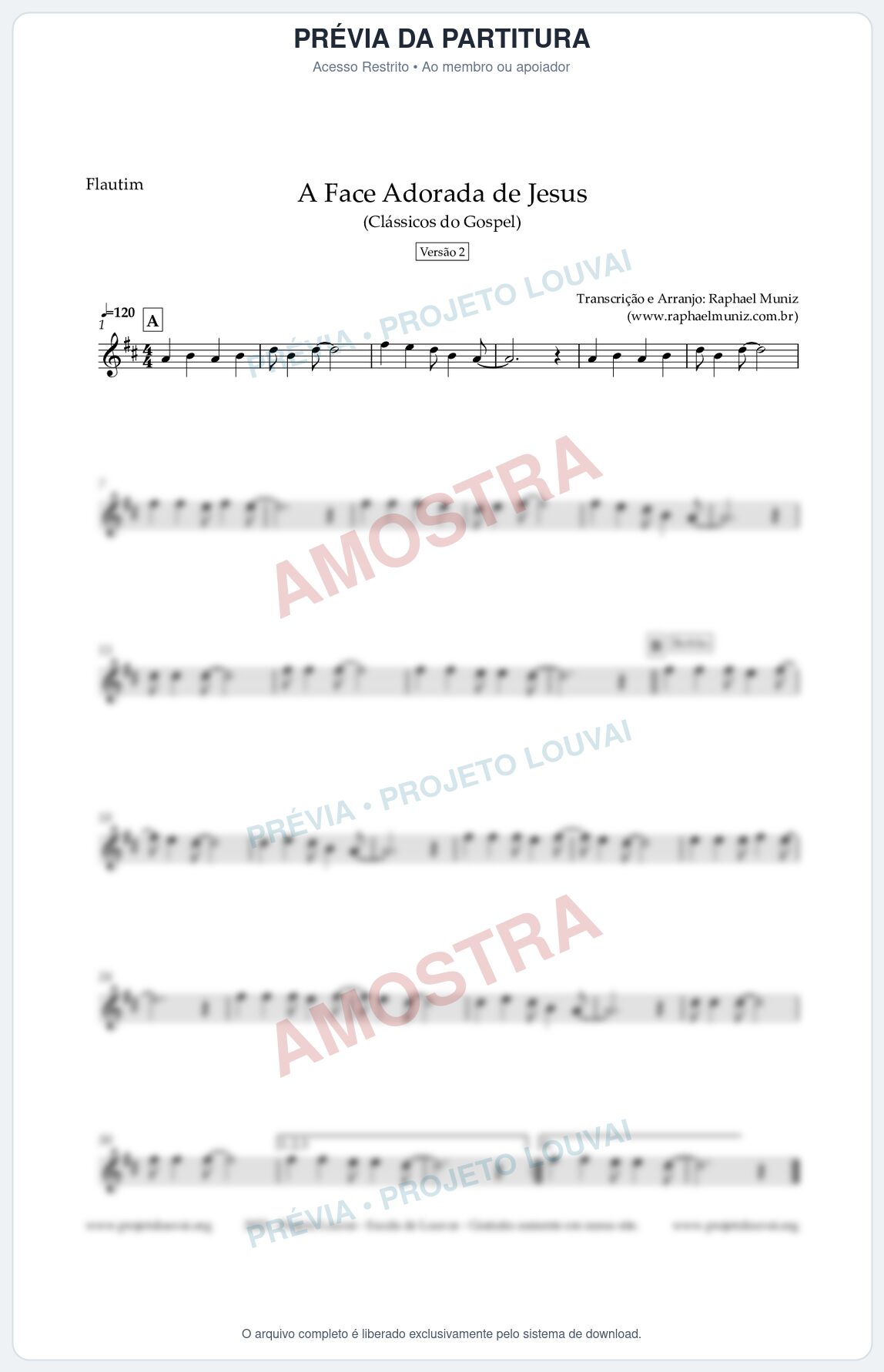 Prévia protegida da primeira página da partitura Partitura para Flautim - A Face Adorada de Jesus - Harpa Cristã 304 (Versão 2) - Clássicos do Gospel