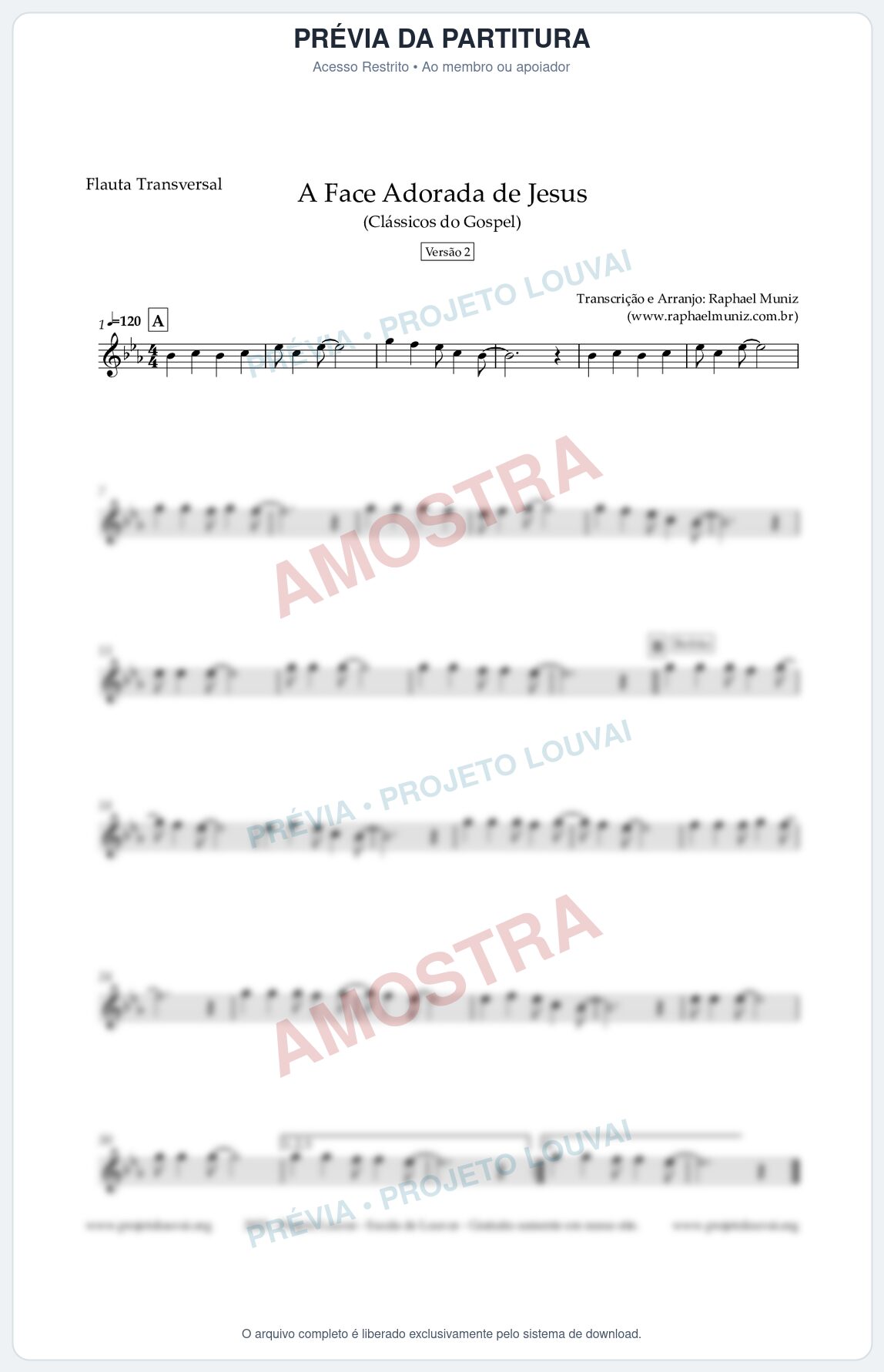 Prévia protegida da primeira página da partitura Partitura para Flauta Transversal - A Face Adorada de Jesus - Harpa Cristã 304 (Versão 2) - Clássicos do Gospel