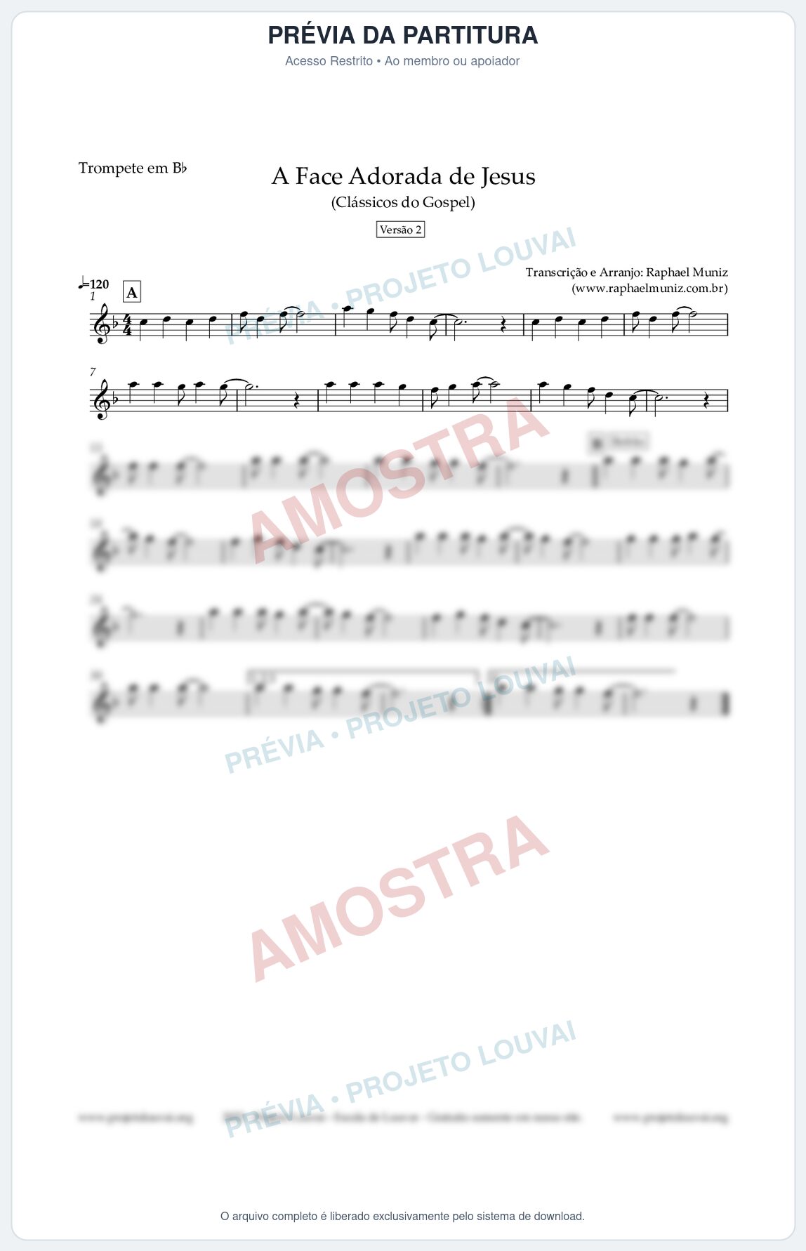 Prévia protegida da primeira página da partitura Partitura para Trompete em Bb - A Face Adorada de Jesus - Harpa Cristã 304 (Versão 2) - Clássicos do Gospel