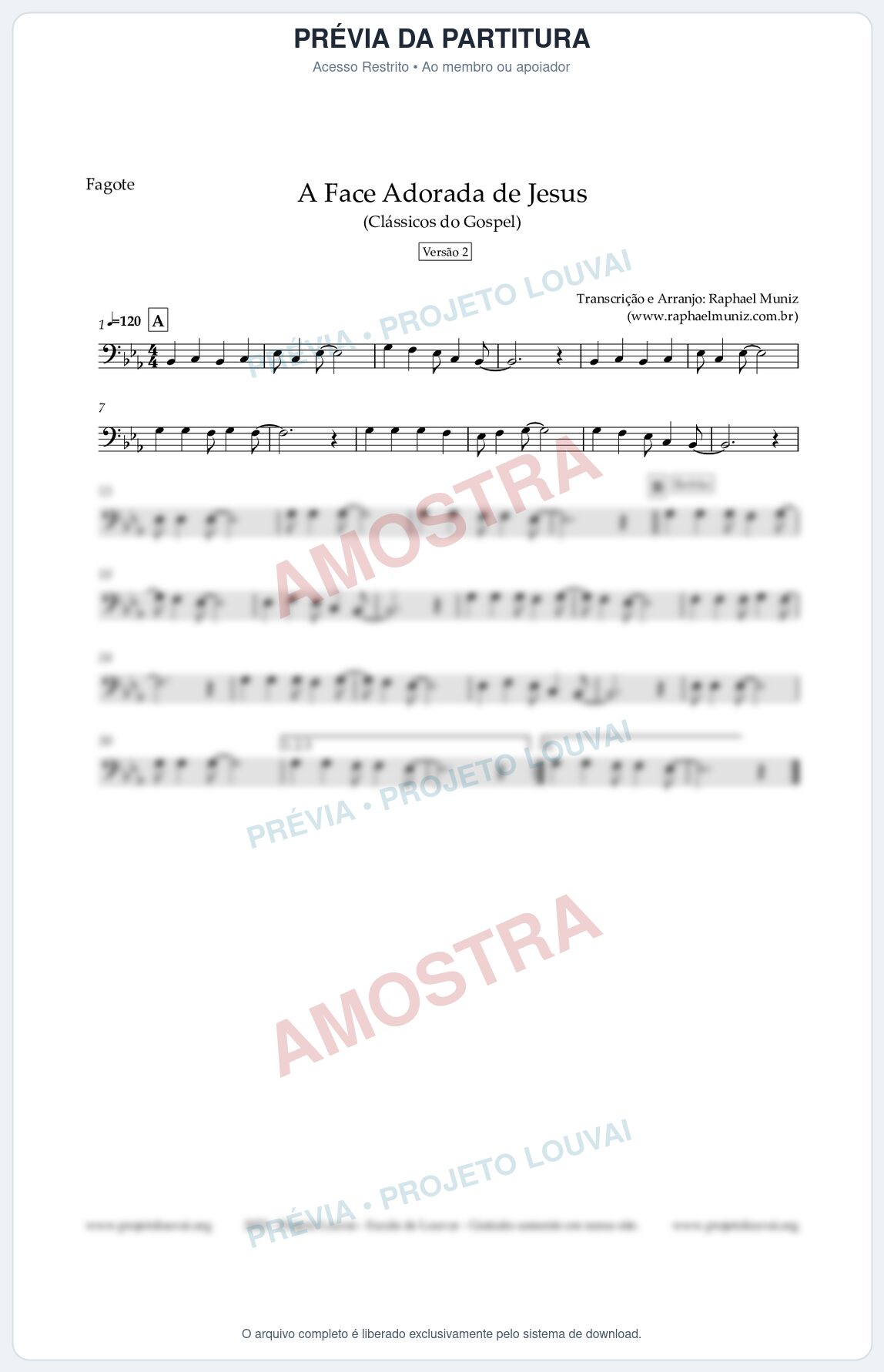 Prévia protegida da primeira página da partitura Partitura para Fagote - A Face Adorada de Jesus - Harpa Cristã 304 (Versão 2) - Clássicos do Gospel