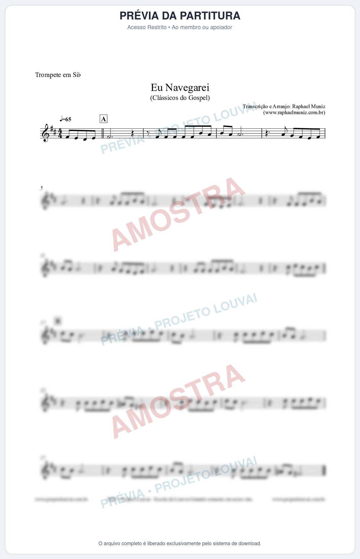 Prévia protegida da primeira página da partitura Partitura para Trompete em Bb - Eu Navegarei - Clássicos do Gospel