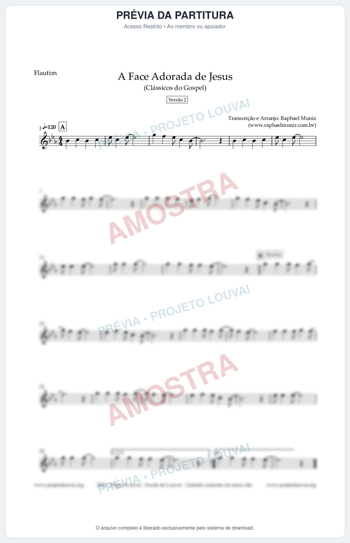 Prévia protegida da primeira página da partitura Partitura para Flautim - A Face Adorada de Jesus - Harpa Cristã 304 (Versão 2) - Clássicos do Gospel