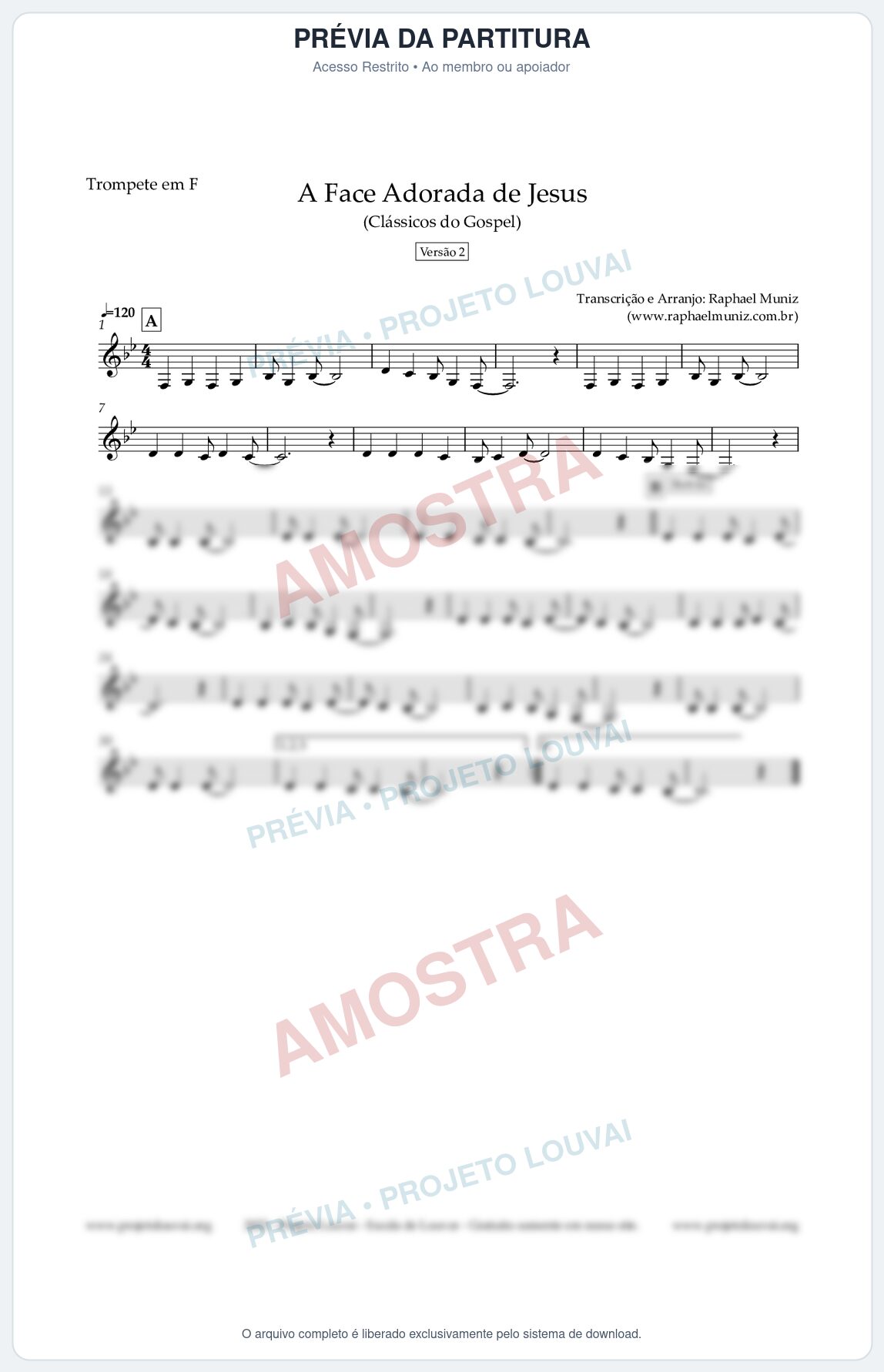 Prévia protegida da primeira página da partitura Partitura para Trompete em F - A Face Adorada de Jesus - Harpa Cristã 304 (Versão 2) - Clássicos do Gospel