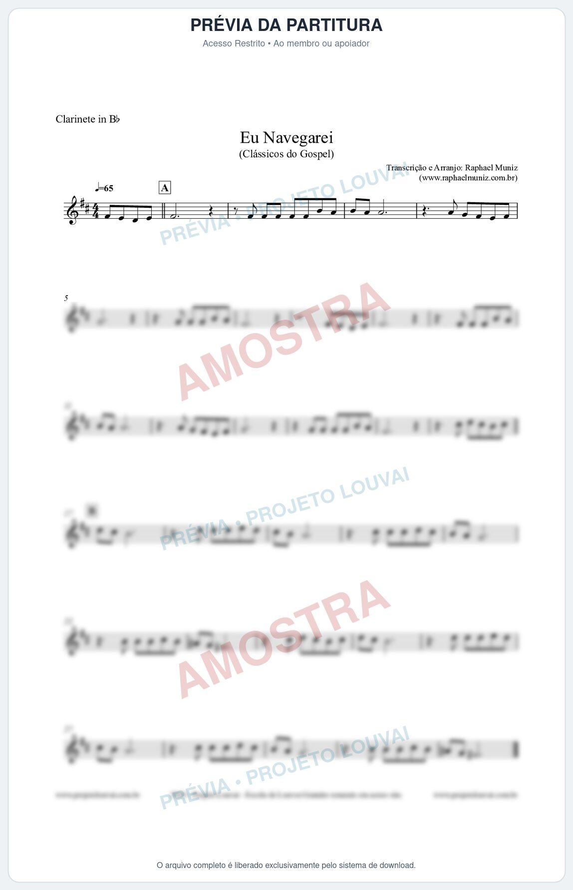 Prévia protegida da primeira página da partitura Partitura para Clarinete em Bb - Eu Navegarei - Clássicos do Gospel