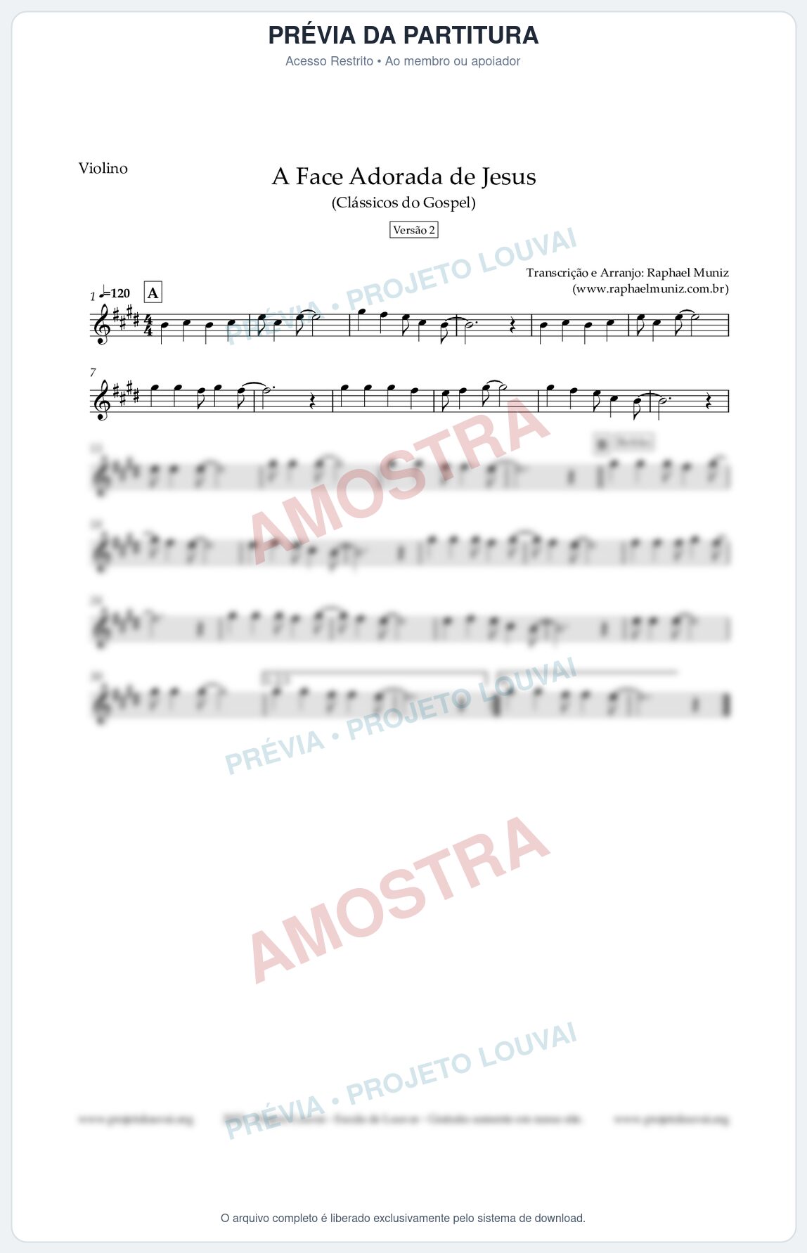 Prévia protegida da primeira página da partitura Partitura para Violino - A Face Adorada de Jesus - Harpa Cristã 304 (Versão 2) - Clássicos do Gospel
