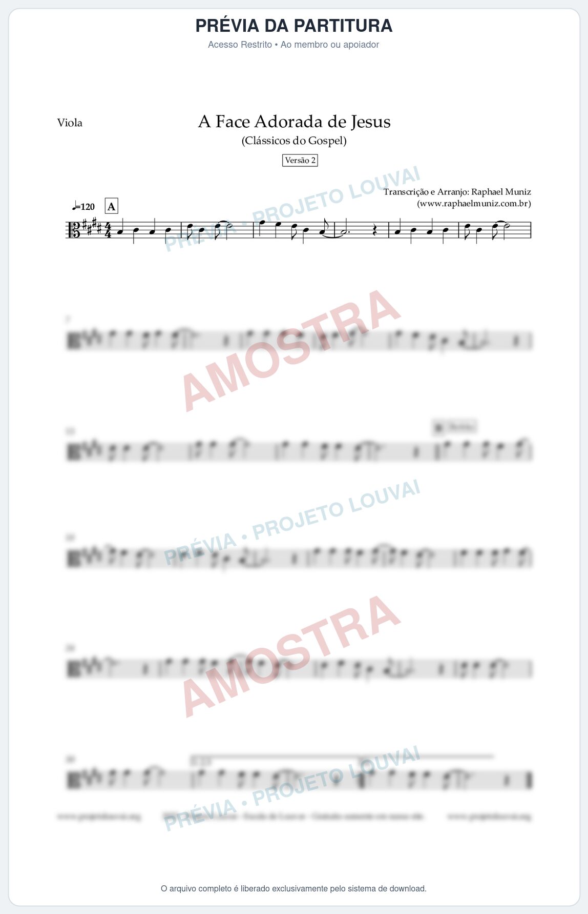 Prévia protegida da primeira página da partitura Partitura para Viola - A Face Adorada de Jesus - Harpa Cristã 304 (Versão 2) - Clássicos do Gospel