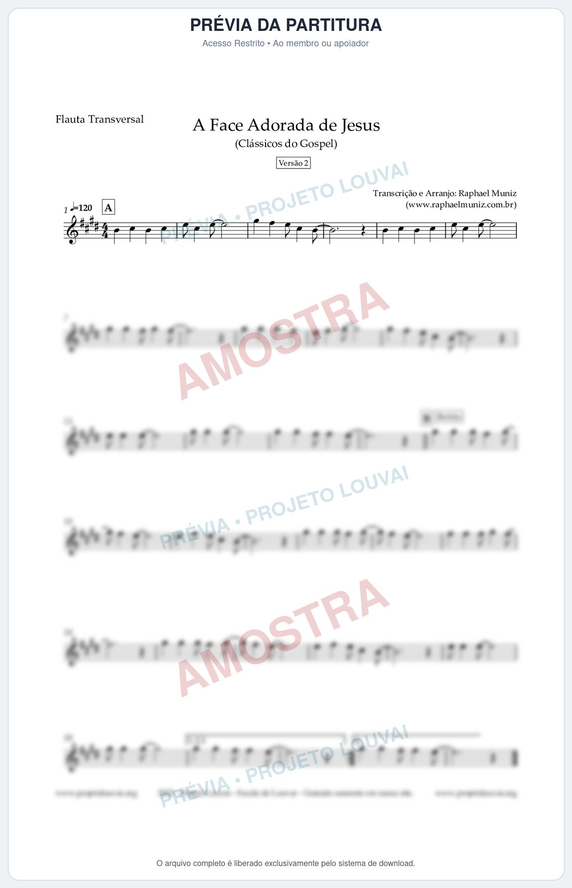 Prévia protegida da primeira página da partitura Partitura para Flauta Transversal - A Face Adorada de Jesus - Harpa Cristã 304 (Versão 2) - Clássicos do Gospel