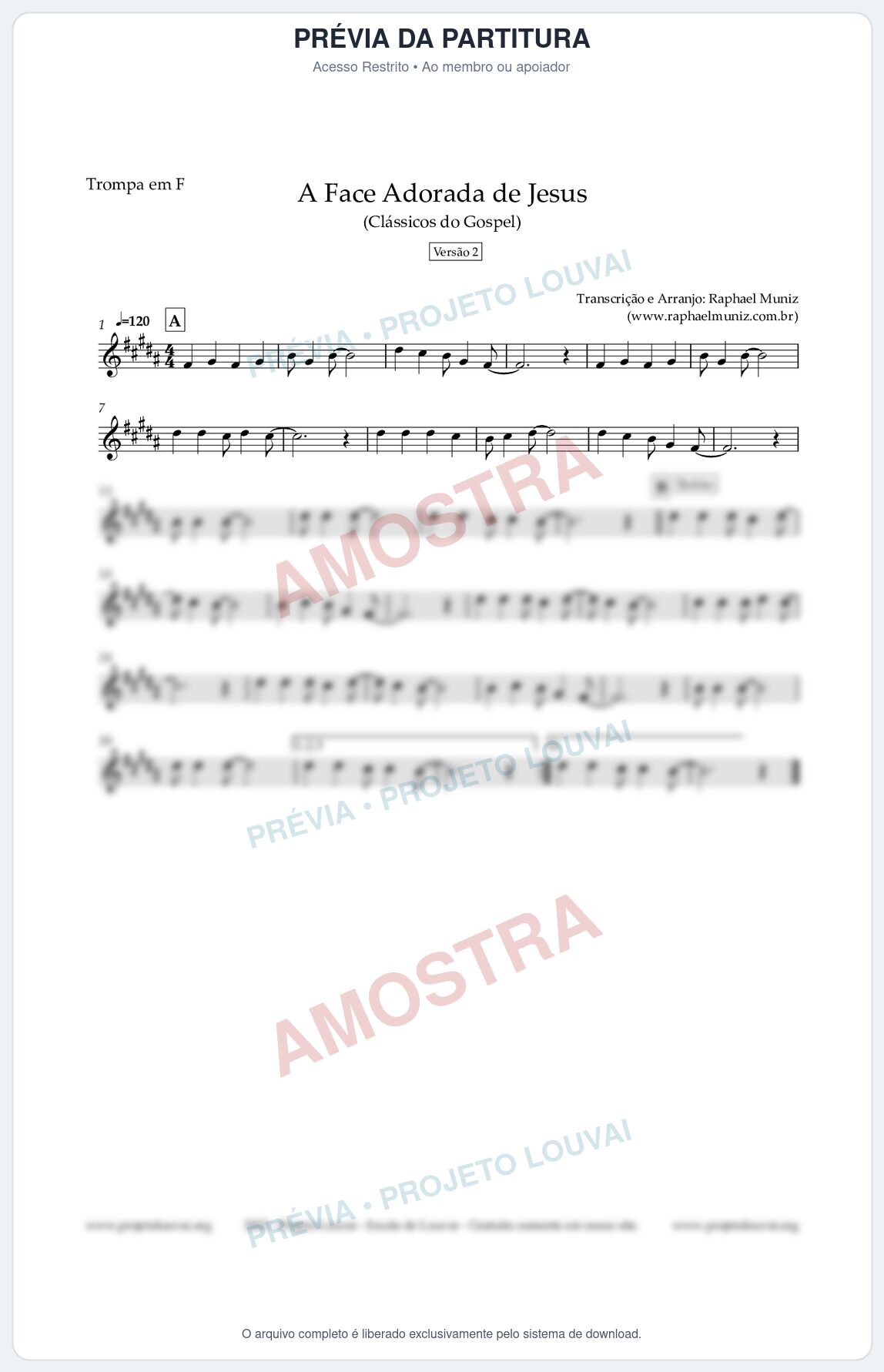 Prévia protegida da primeira página da partitura Partitura para Trompa em F - A Face Adorada de Jesus - Harpa Cristã 304 (Versão 2) - Clássicos do Gospel