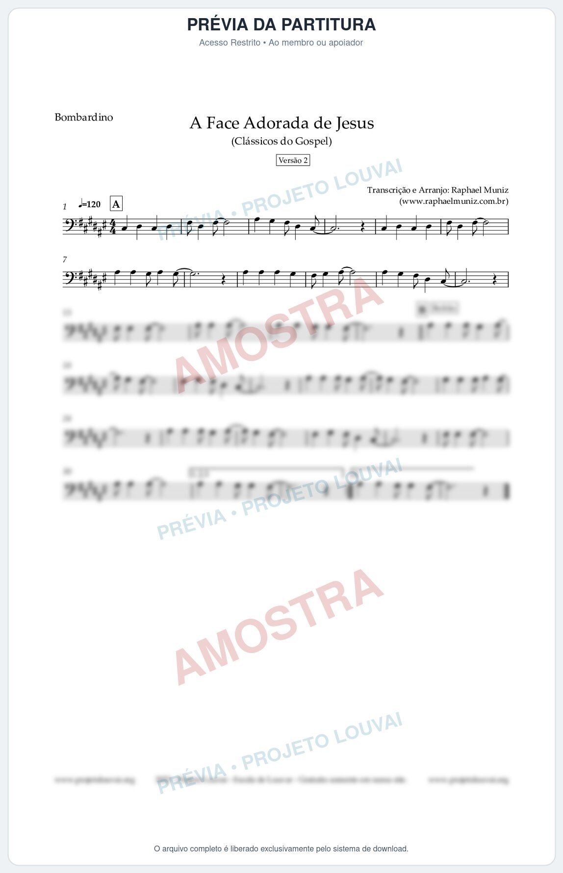 Prévia protegida da primeira página da partitura Partitura para Bombardino - A Face Adorada de Jesus - Harpa Cristã 304 (Versão 2) - Clássicos do Gospel