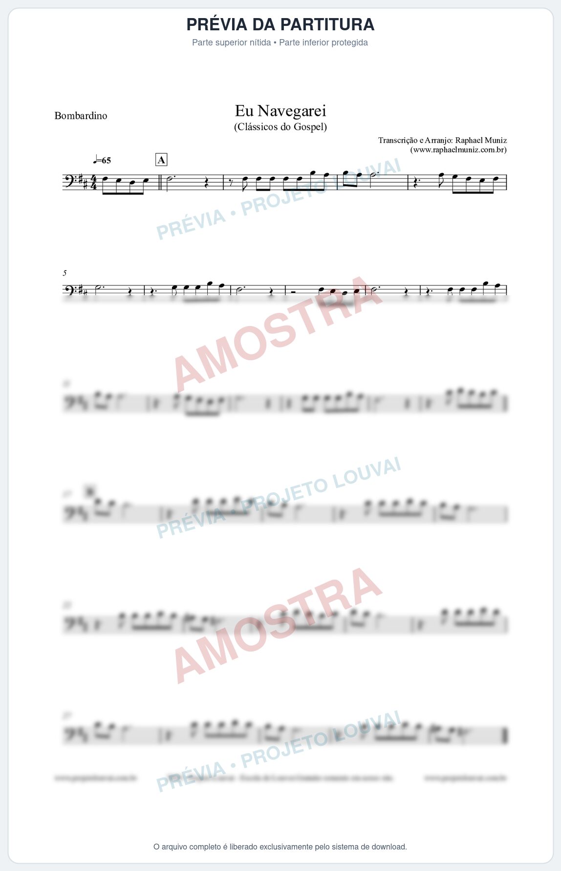 Prévia protegida da primeira página da partitura Partitura para Bombardino - Eu Navegarei - Clássicos do Gospel