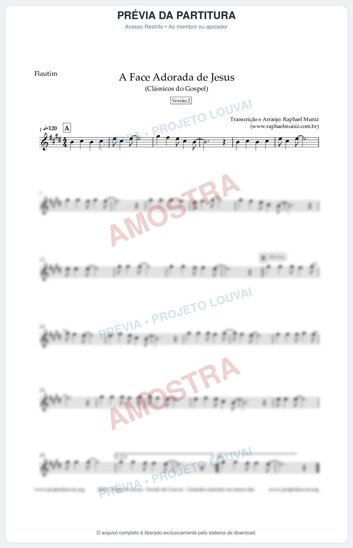 Prévia protegida da primeira página da partitura Partitura para Flautim - A Face Adorada de Jesus - Harpa Cristã 304 (Versão 2) - Clássicos do Gospel