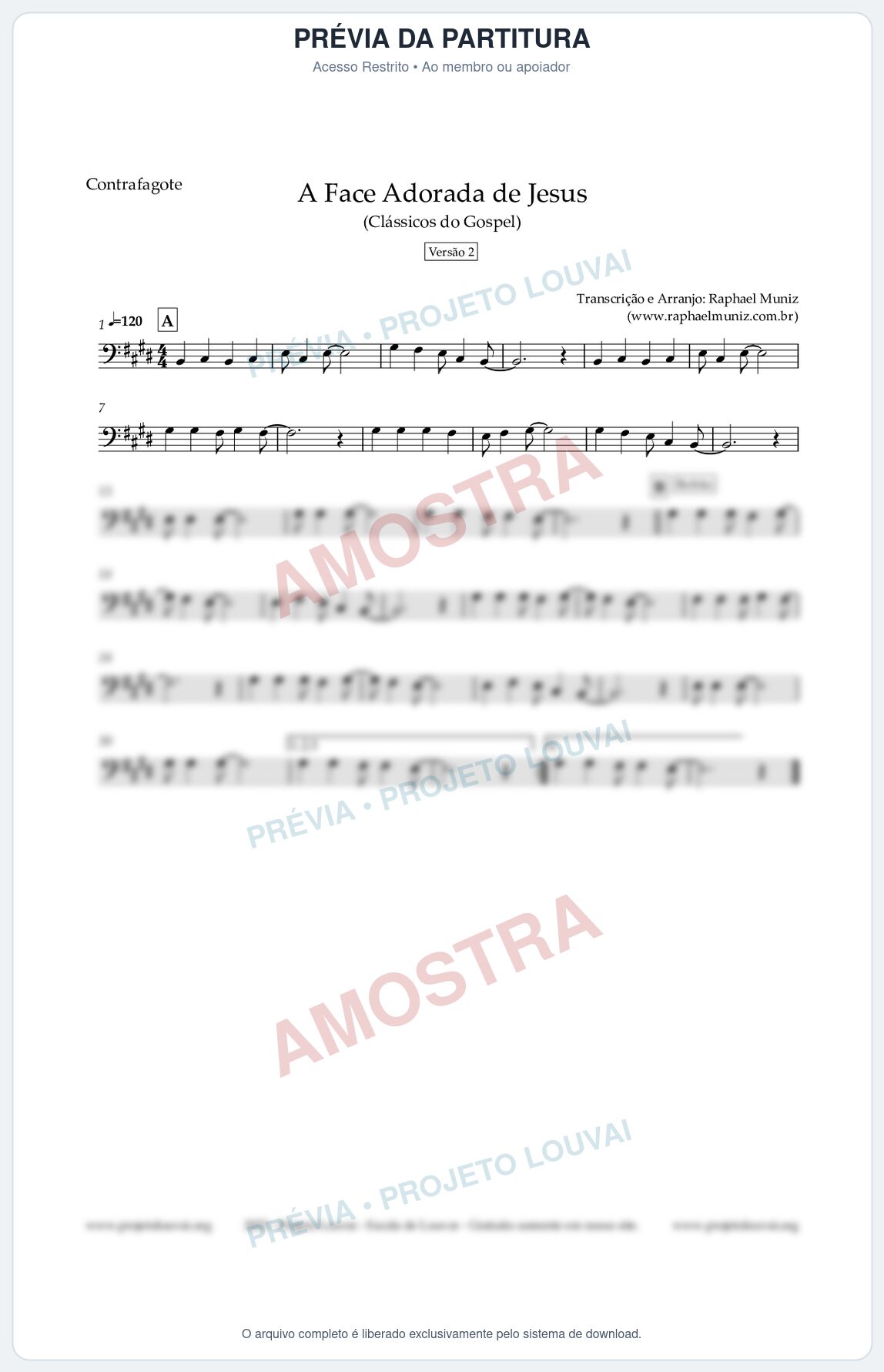 Prévia protegida da primeira página da partitura Partitura para Contrafagote - A Face Adorada de Jesus - Harpa Cristã 304 (Versão 2) - Clássicos do Gospel