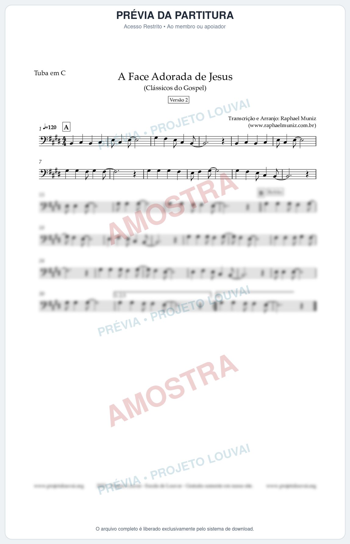 Prévia protegida da primeira página da partitura Partitura para Tuba em C - A Face Adorada de Jesus - Harpa Cristã 304 (Versão 2) - Clássicos do Gospel