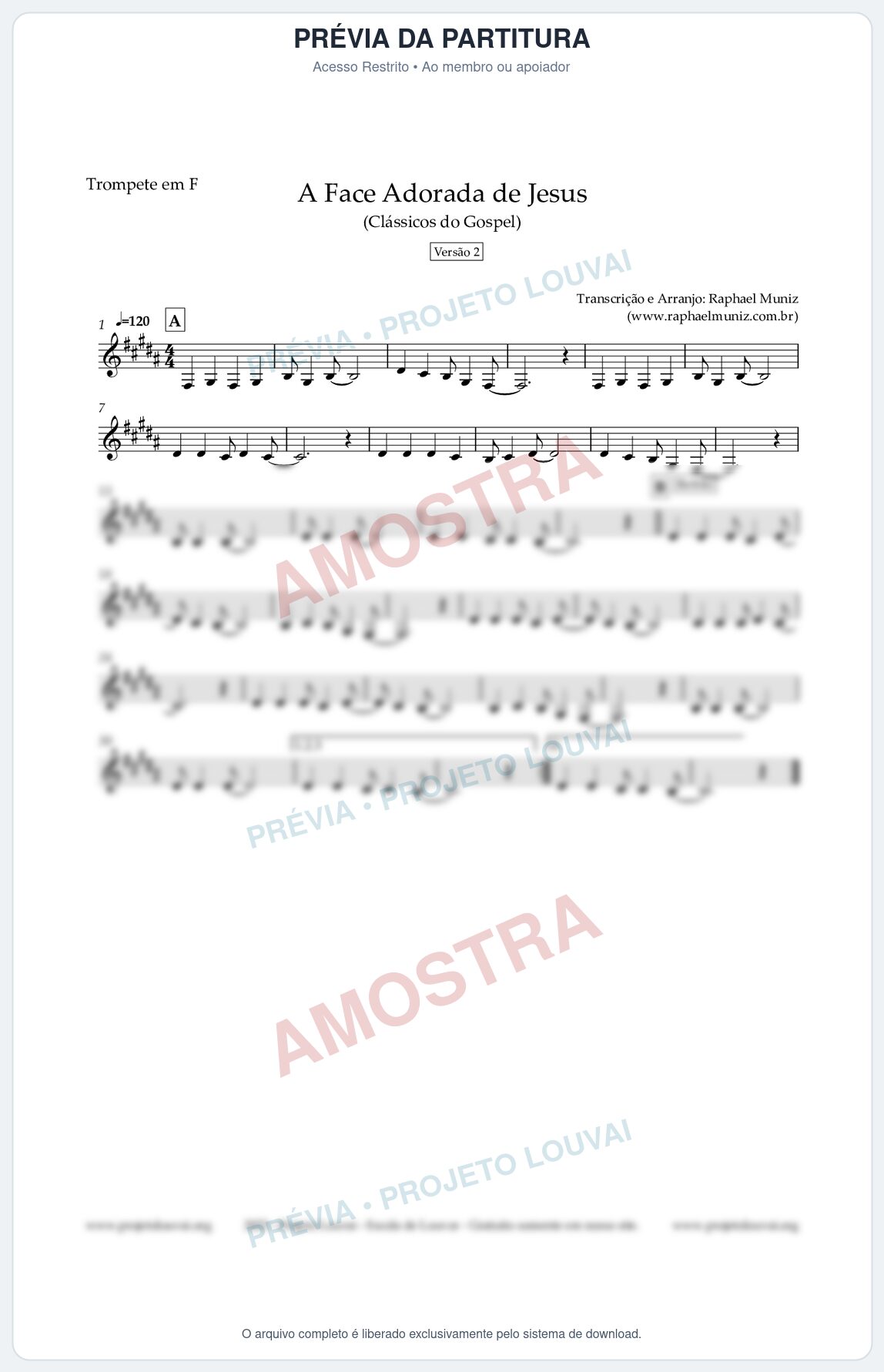 Prévia protegida da primeira página da partitura Partitura para Trompete em F - A Face Adorada de Jesus - Harpa Cristã 304 (Versão 2) - Clássicos do Gospel
