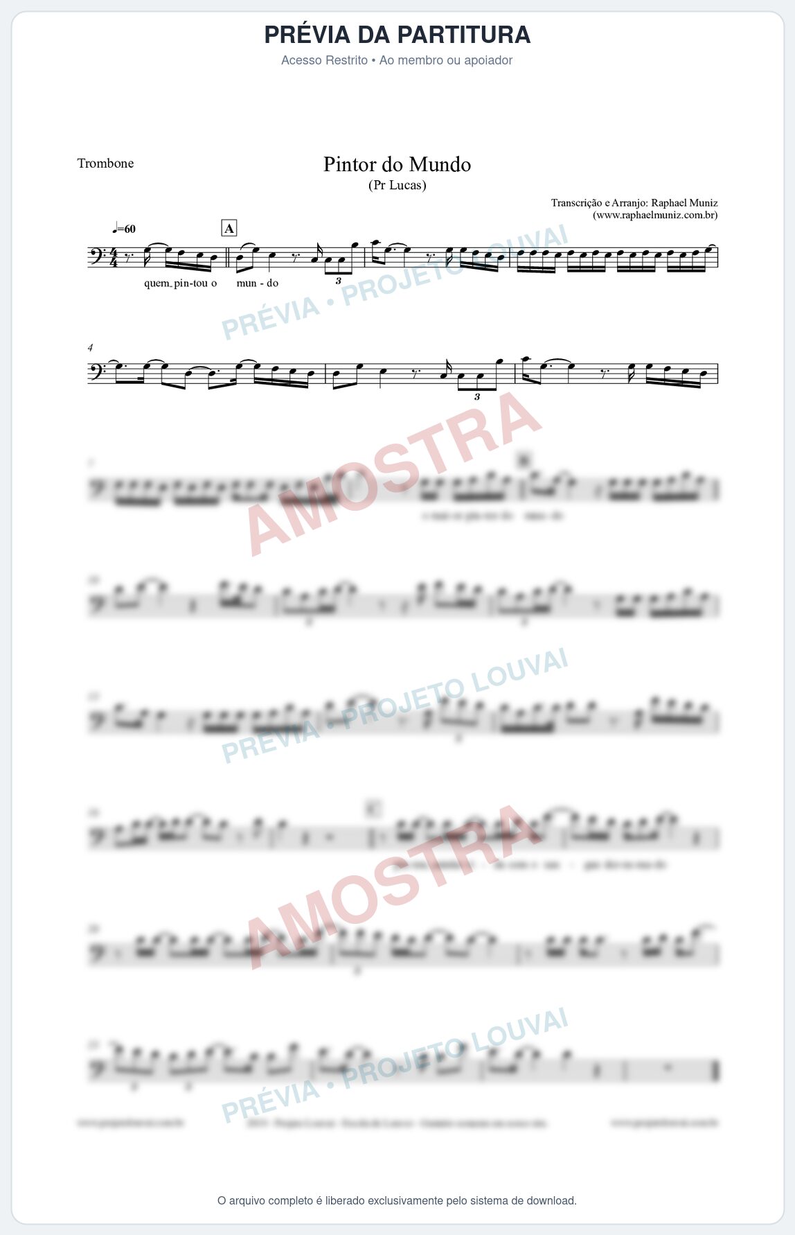 Prévia protegida da primeira página da partitura Partitura para Trombone - Pintor do Mundo - Pr. Lucas