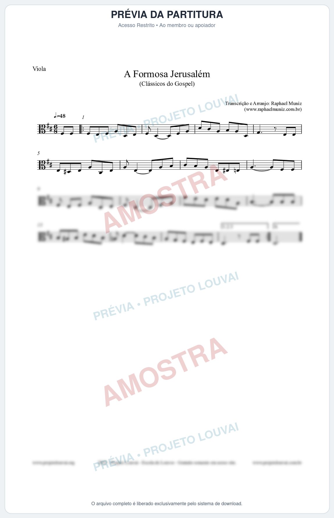 Prévia protegida da primeira página da partitura Partitura para Viola - A Formosa Jerusalém - Harpa Cristã nº26 - Clássicos do Gospel