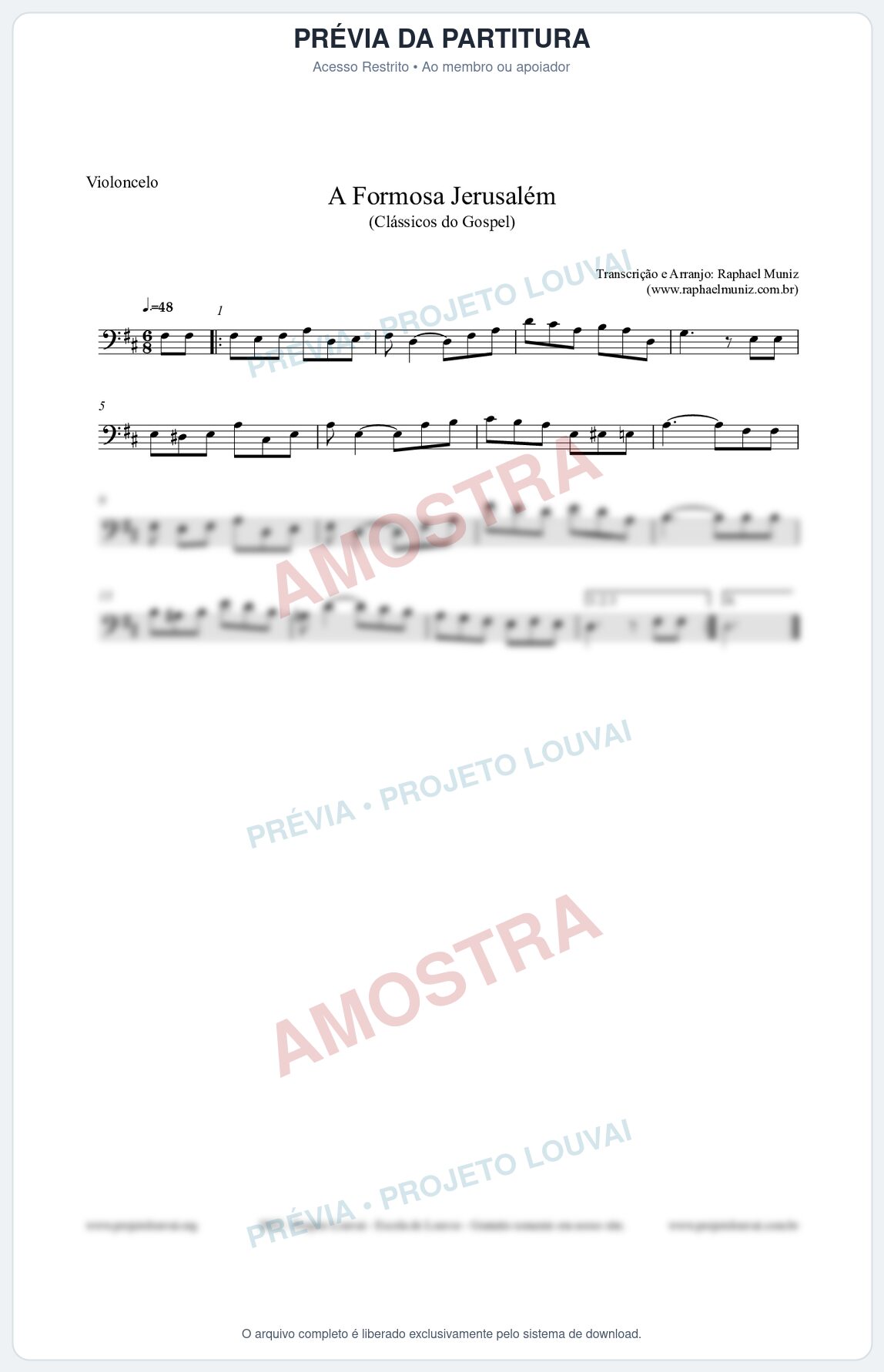 Prévia protegida da primeira página da partitura Partitura para Violoncelo - A Formosa Jerusalém - Harpa Cristã nº26 - Clássicos do Gospel