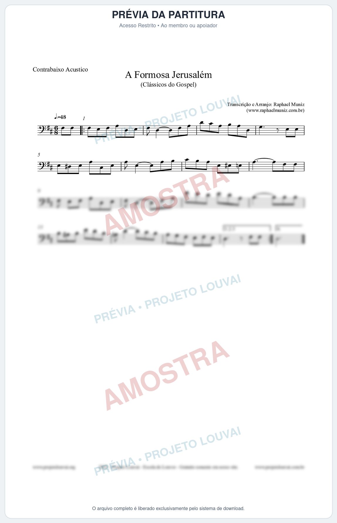 Prévia protegida da primeira página da partitura Partitura para Contrabaixo Acústico - A Formosa Jerusalém - Harpa Cristã nº26 - Clássicos do Gospel
