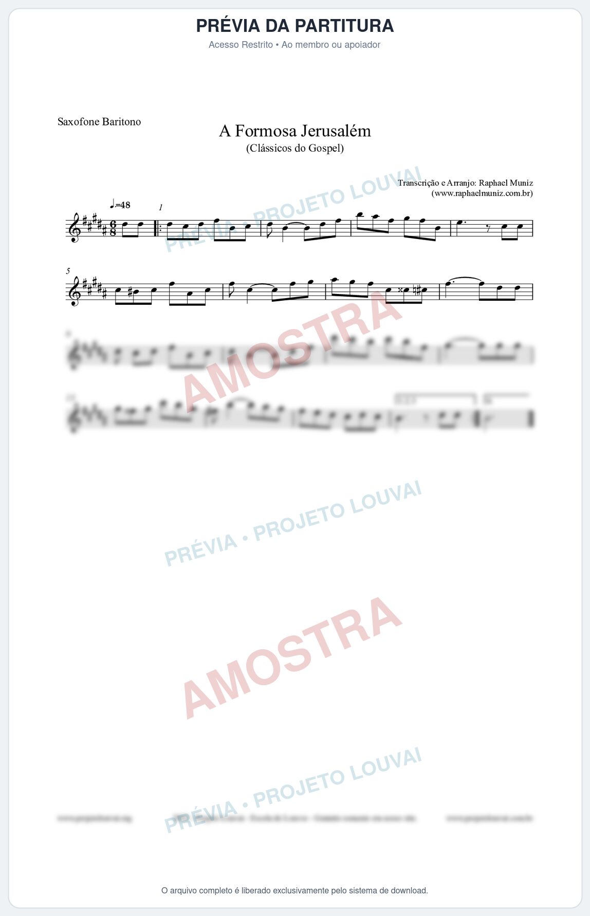 Prévia protegida da primeira página da partitura Partitura para Saxofone Barítono - A Formosa Jerusalém - Harpa Cristã nº26 - Clássicos do Gospel
